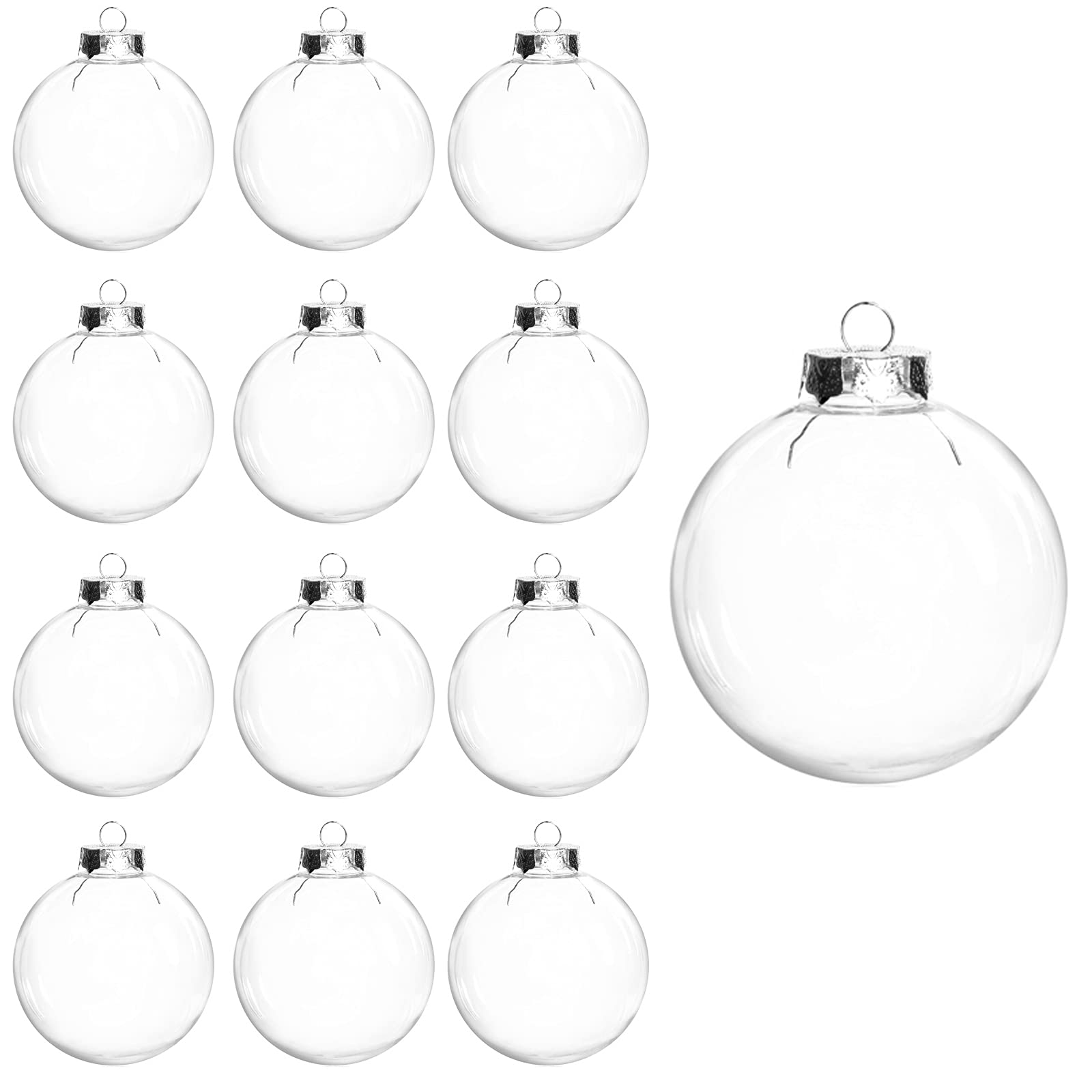 12 Pack Clear Plastic Fillable Ornament Balls - 2.36 Inch (60mm) DIY Christmas Decorations for Tree, Halloween Party, Birthday, Wedding & Craft Projects - Perfect for Holiday Gift Giving & Home Decor