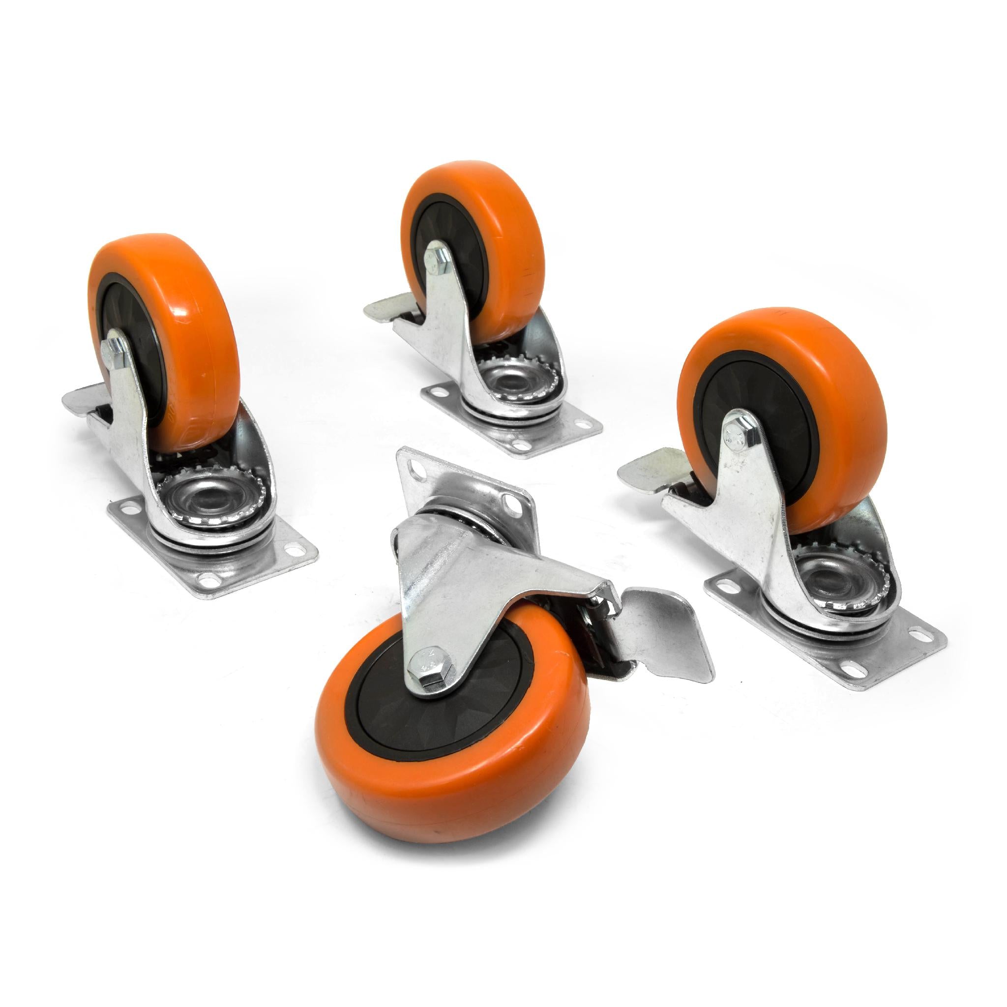 WEN CA3294B 4 Inch Heavy Duty Swivel Caster Wheels with Brake - 285 lb Capacity, Single Bearing Polyurethane Casters (4 Pack) - Ideal for Furniture, Carts, Workbenches & Industrial Equipment