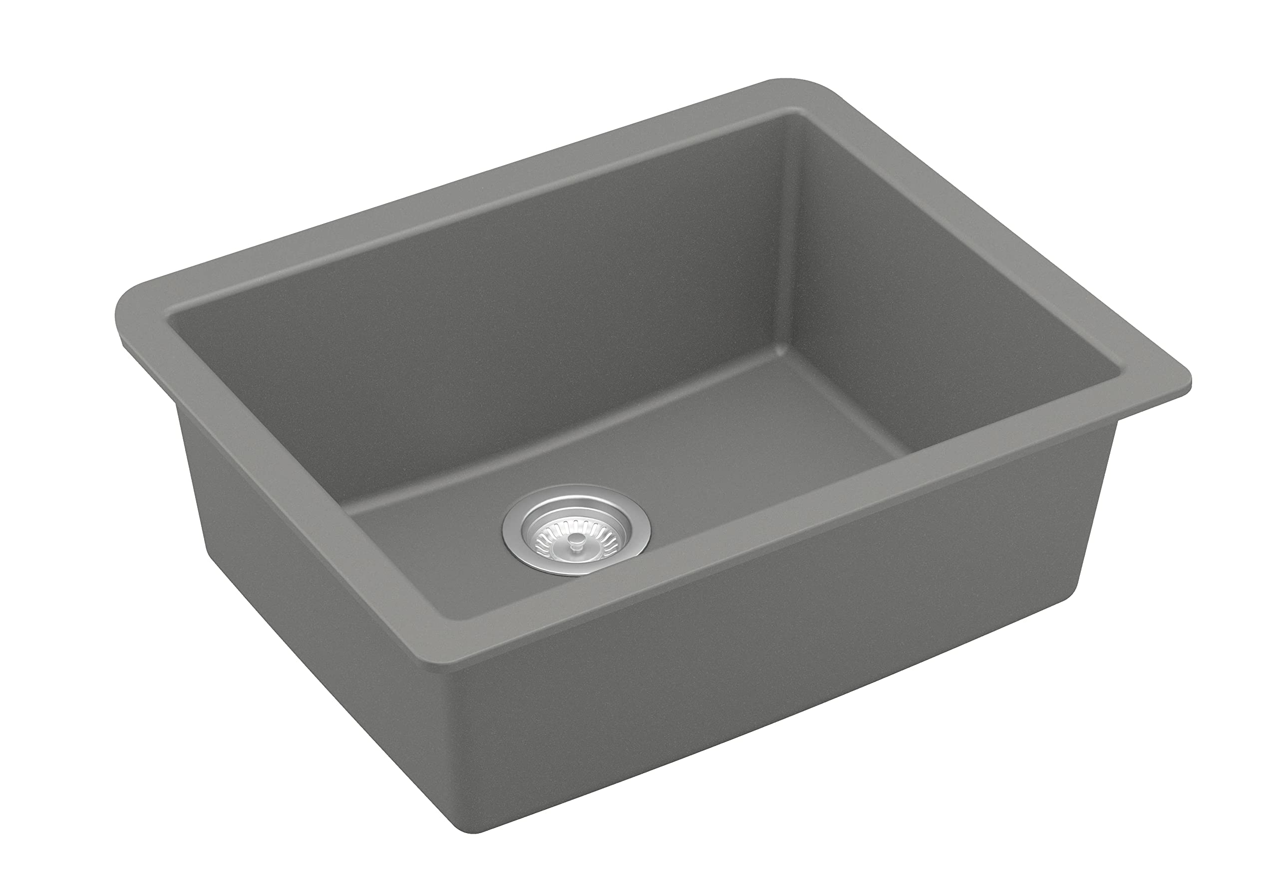 Karran QU-820 Undermount 24.38 Inch Single Bowl Quartz Kitchen Sink Kit in Grey - Durable Stain-Resistant Sink for Modern Kitchens & Food Prep Areas