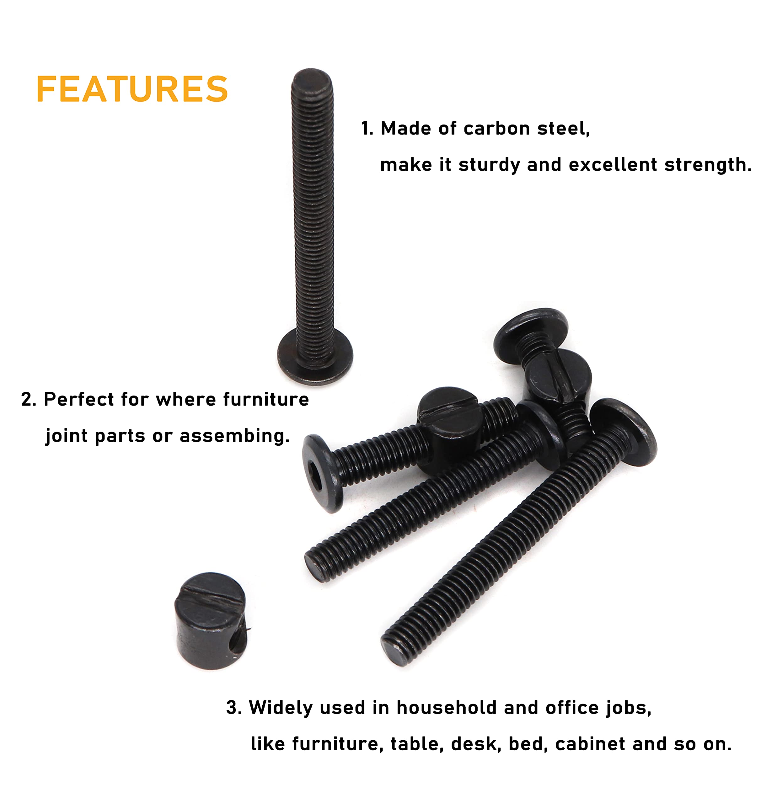 Baby Crib Screw Kit 100pcs M6 Black Hex - Furniture Hardware Replacement for Beds & Chairs