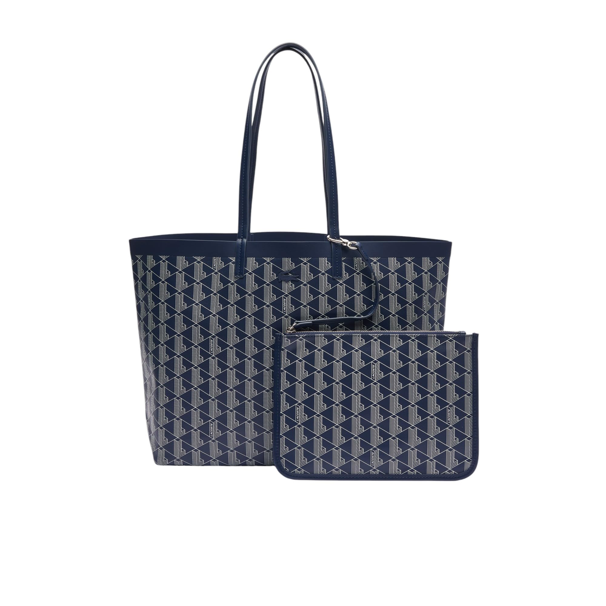 Lacoste Zely Canvas Monogram Medium Tote Bag with Removable Pouch - Stylish Women's Shoulder Bag for Work, Travel & Shopping | Water-Resistant & Spacious Design
