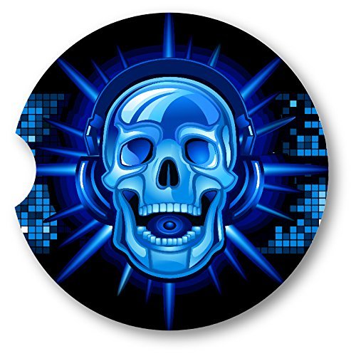 Glowing Skull & Headphone Sandstone Car Coasters Set of 2 - Non-Slip Drink Coasters for Car, Office & Home - Perfect for Gamers & Music Lovers