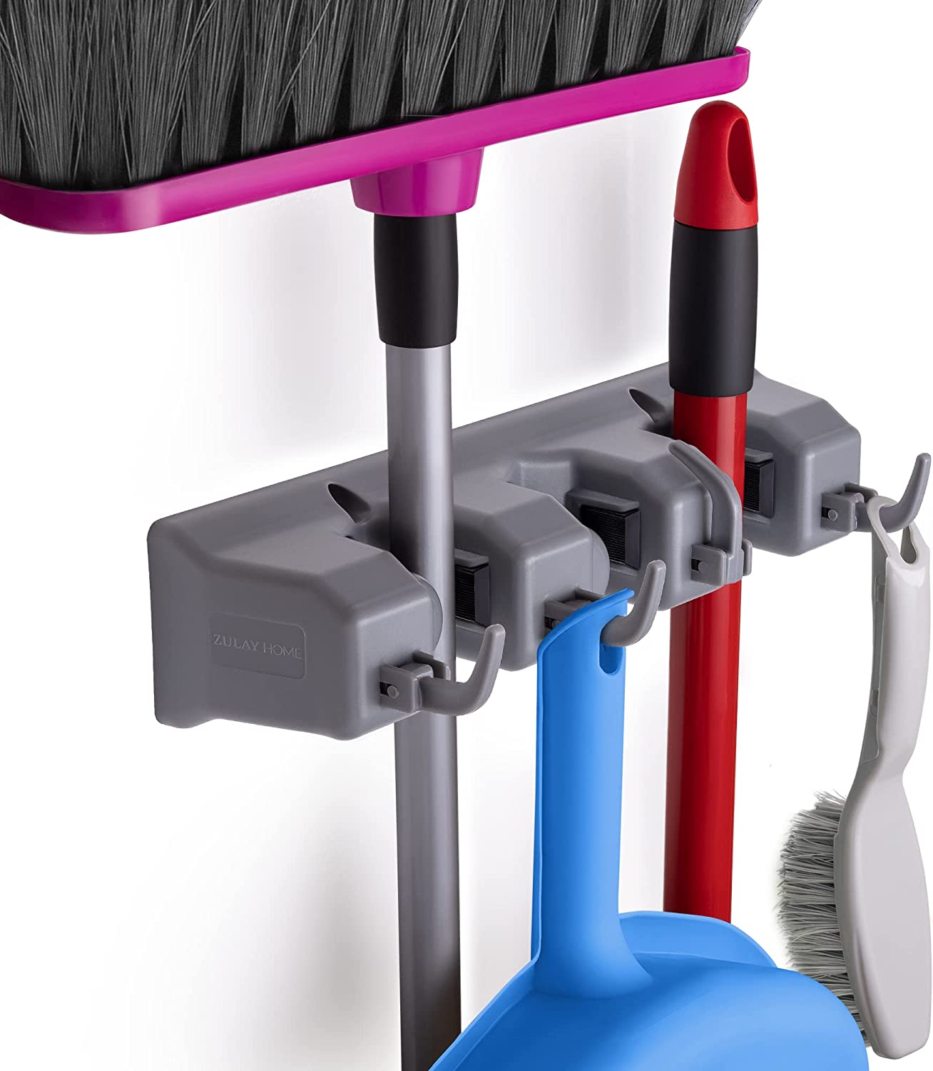 3-Slot Wall Mounted Organizer Utility Rack - Heavy Duty Mop Holder & Broom Hanger for Garage, Kitchen, Bathroom Storage - Space Saving Cleaning Tool Organizer for Home Organization