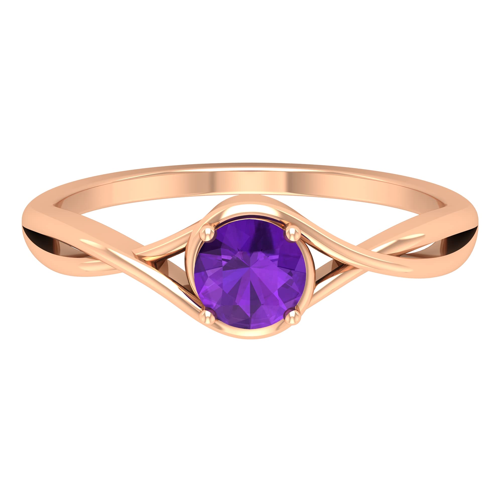 1/2 CT Natural Amethyst Ring for Women - 5MM Violet Amethyst Solitaire Ring in 14K Solid Gold, February Birthstone Jewelry, Elegant Crossover Design for Everyday Wear & Special Occasions