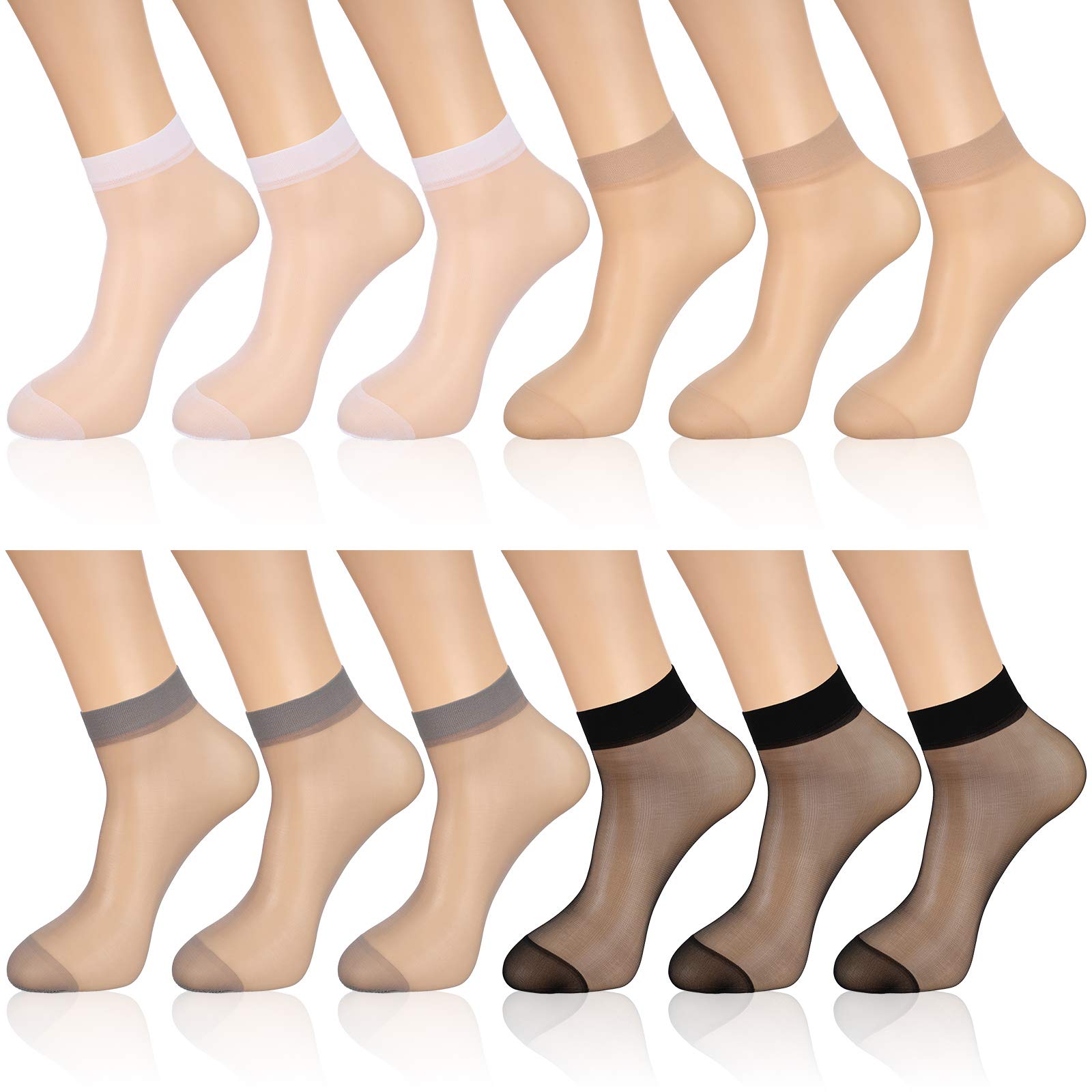 Geyoga 12 Pairs Women's Sheer Nylon Ankle Socks - Thin Transparent High Hosiery Dress Stockings for Casual, Office & Party Wear