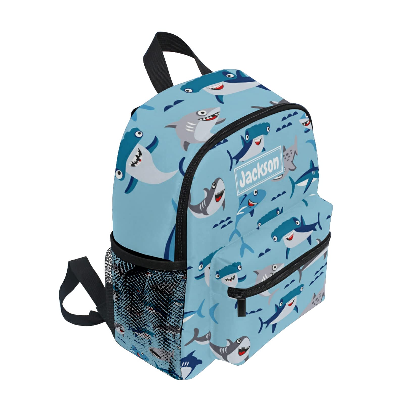 Custom Shark Kids Backpack with Name - Personalized Toddler Backpack for Boys & Girls | Adjustable Chest Strap | Durable Preschool Backpack for School, Travel & Outdoor Adventures