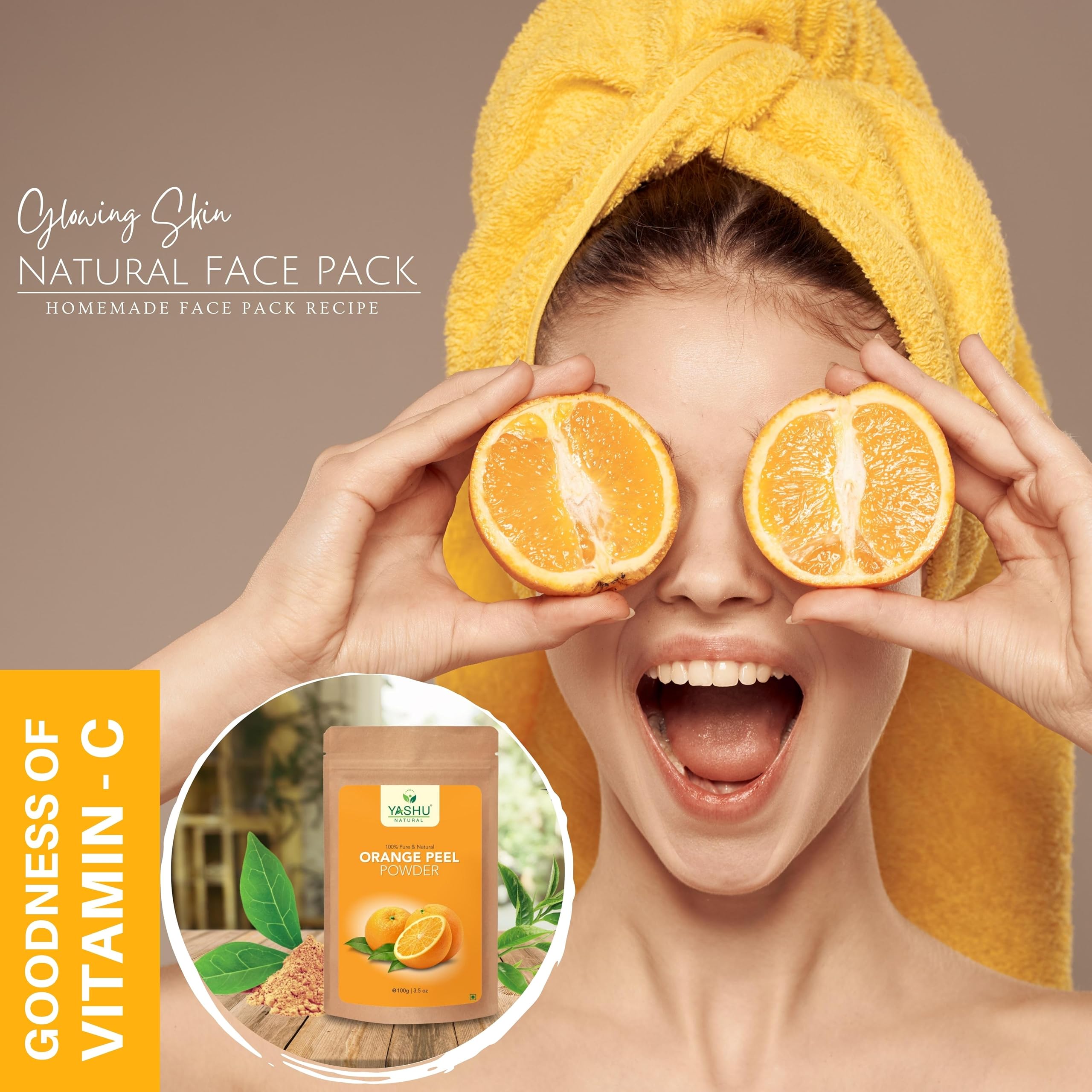 YASHU Pure Lemon Peel & Orange Peel Face Pack Powder for Oily Skin - Deep Pore Cleansing & Brightening Facial Treatment (200g) | Natural Exfoliator for Acne-Prone Skin, Blackhead Removal & Glowing Complexion | Perfect for Daily Skincare Routine & Spa Day at Home