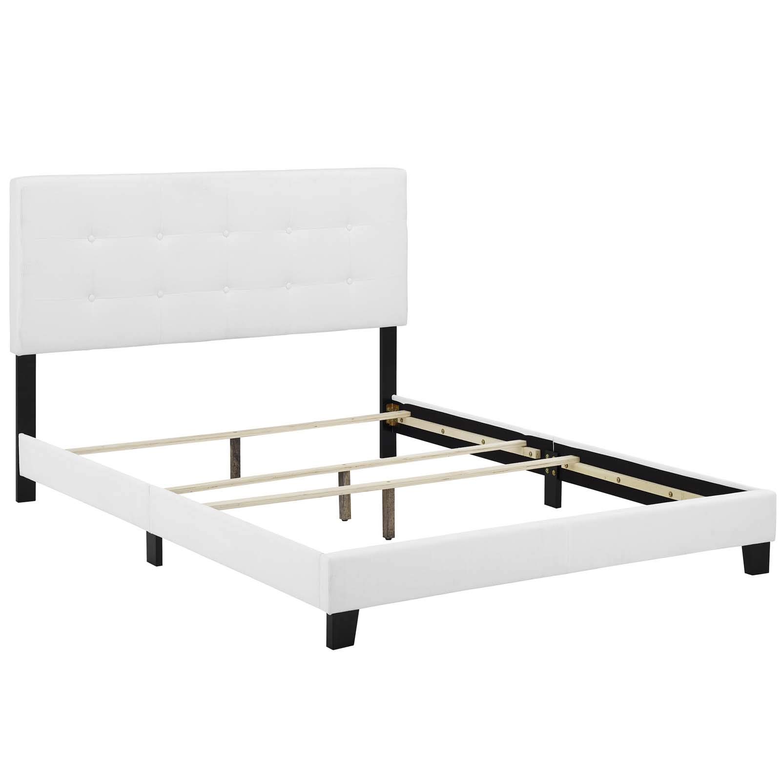 Modern Contemporary Urban Design White Fabric Platform Bed Frame - Perfect for Minimalist and Scandi Bedroom Styles
