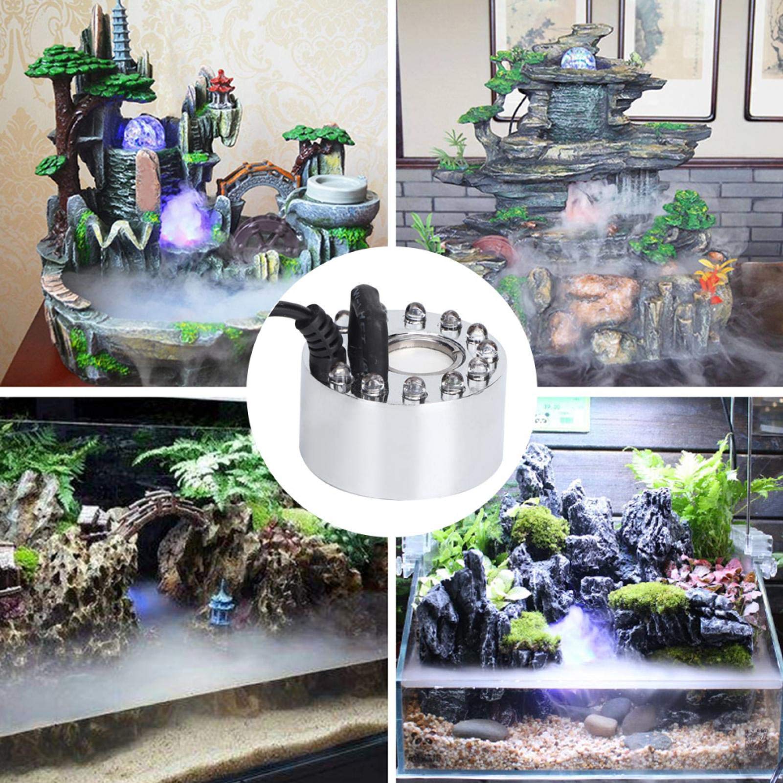 GLOGLOW Ultrasonic Mist Maker with 12 LED Lights - Mini Fog Machine for Aquariums, Water Fountains, Ponds & Fish Vases (US Plug) - Perfect for Home Decor, Hydroponics & Relaxation Spaces