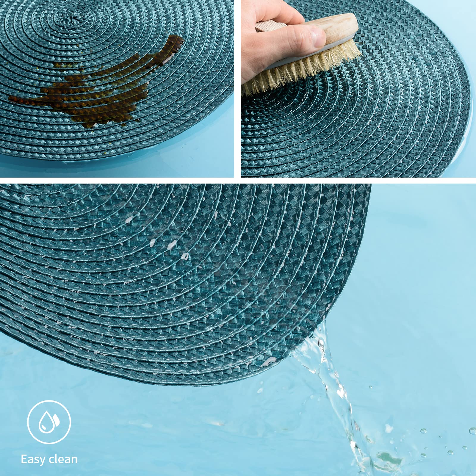 FunWheat Round Braided Placemats Set of 6 - Woven Washable Non-Slip Table Mats for Dining Tables (13 Inch, Teal) - Perfect for Everyday Meals, Dinner Parties & Home Decor