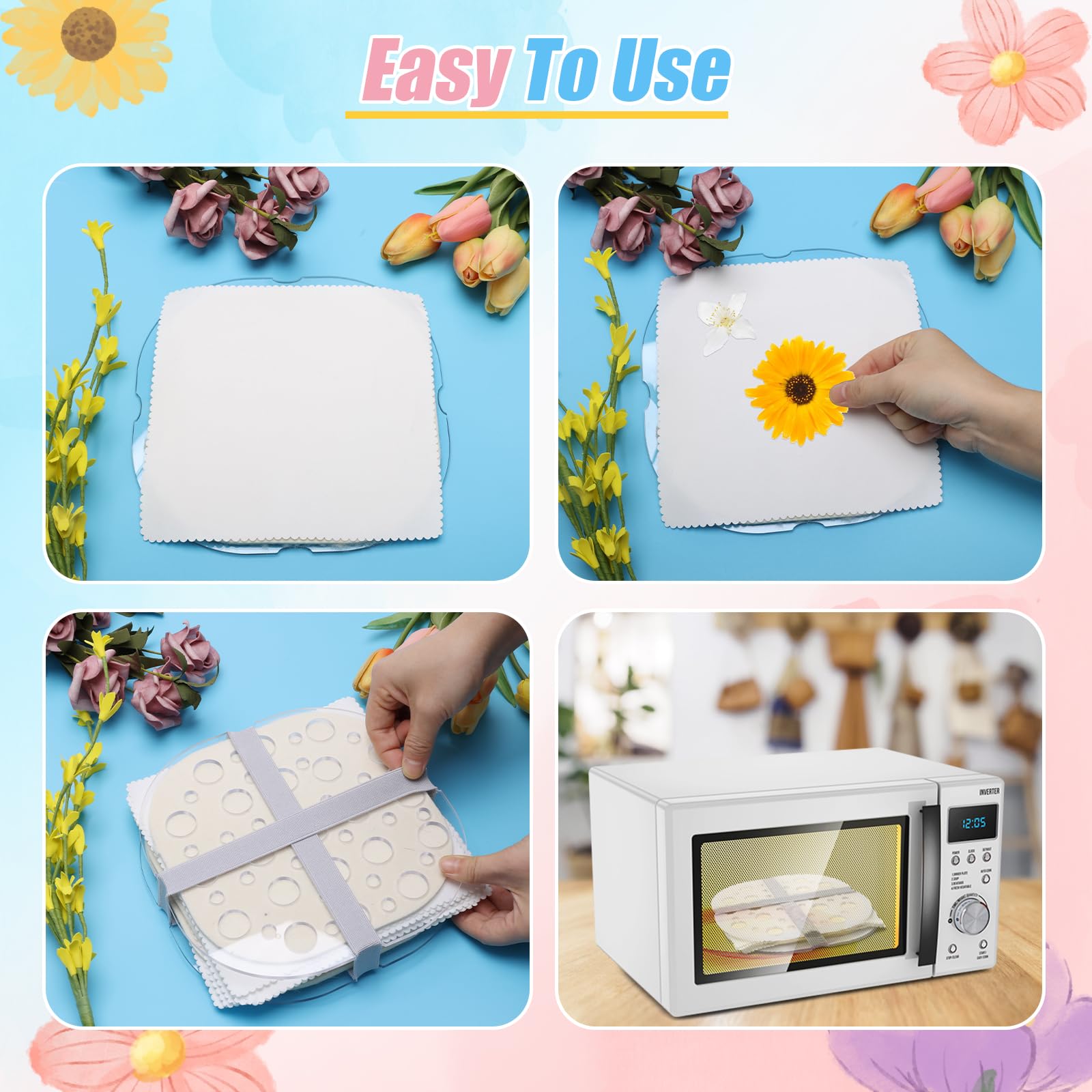 Windspeed 2-Layer Microwave Flower Press Kit (7.9×7.9 in) - Fast Drying Plant Press for DIY Resin Art, Scrapbooking, Nail Art & Botanical Crafts - Perfect for Preserving Flowers, Leaves & Herbs for Home Decor & Gift Making