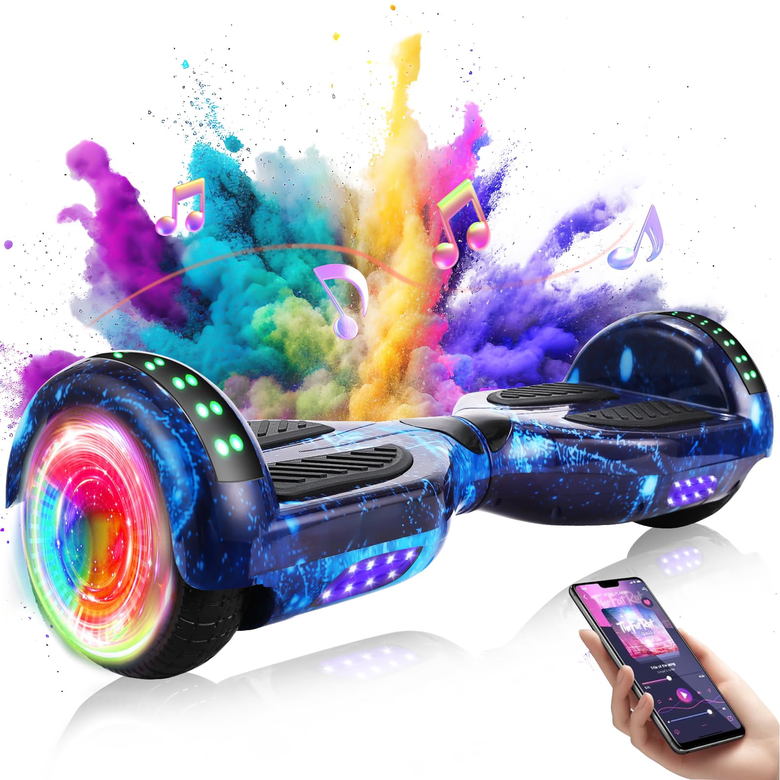 Self Balancing Scooter with Bluetooth & Colorful LED Lights - Electric Hoverboard for Kids, Teens & Adults - Perfect for Commuting, Fun Rides & Outdoor Adventures