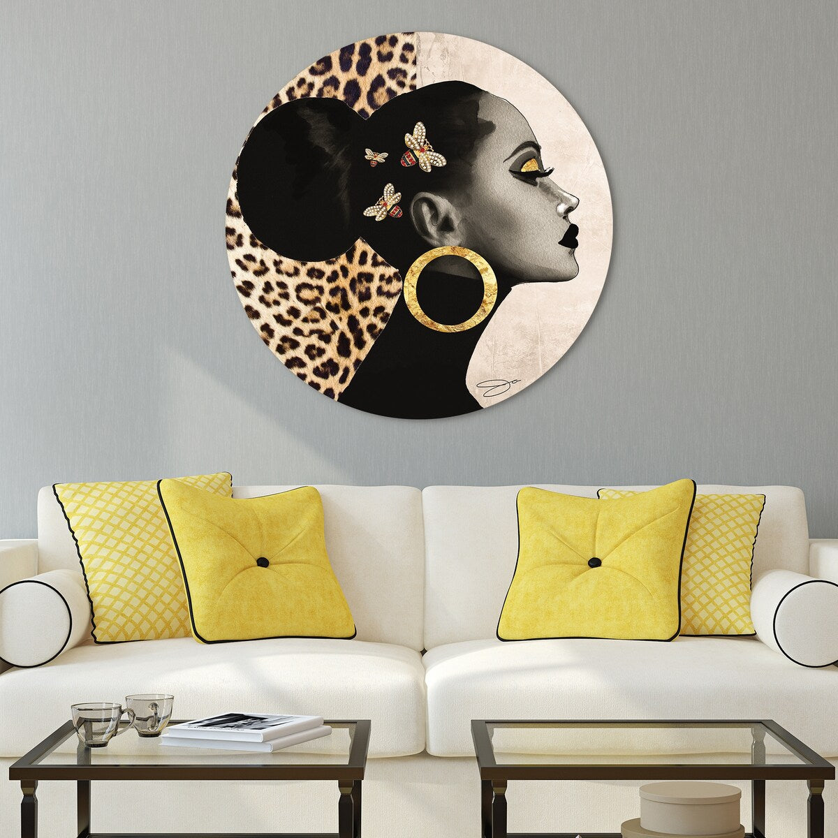 Frameless Free Floating Tempered Glass Round Wall Art - 40 x 40 Inches Modern Home Decor for Living Room, Bedroom & Office - Beautiful Abstract Graphic Design for Women's Space