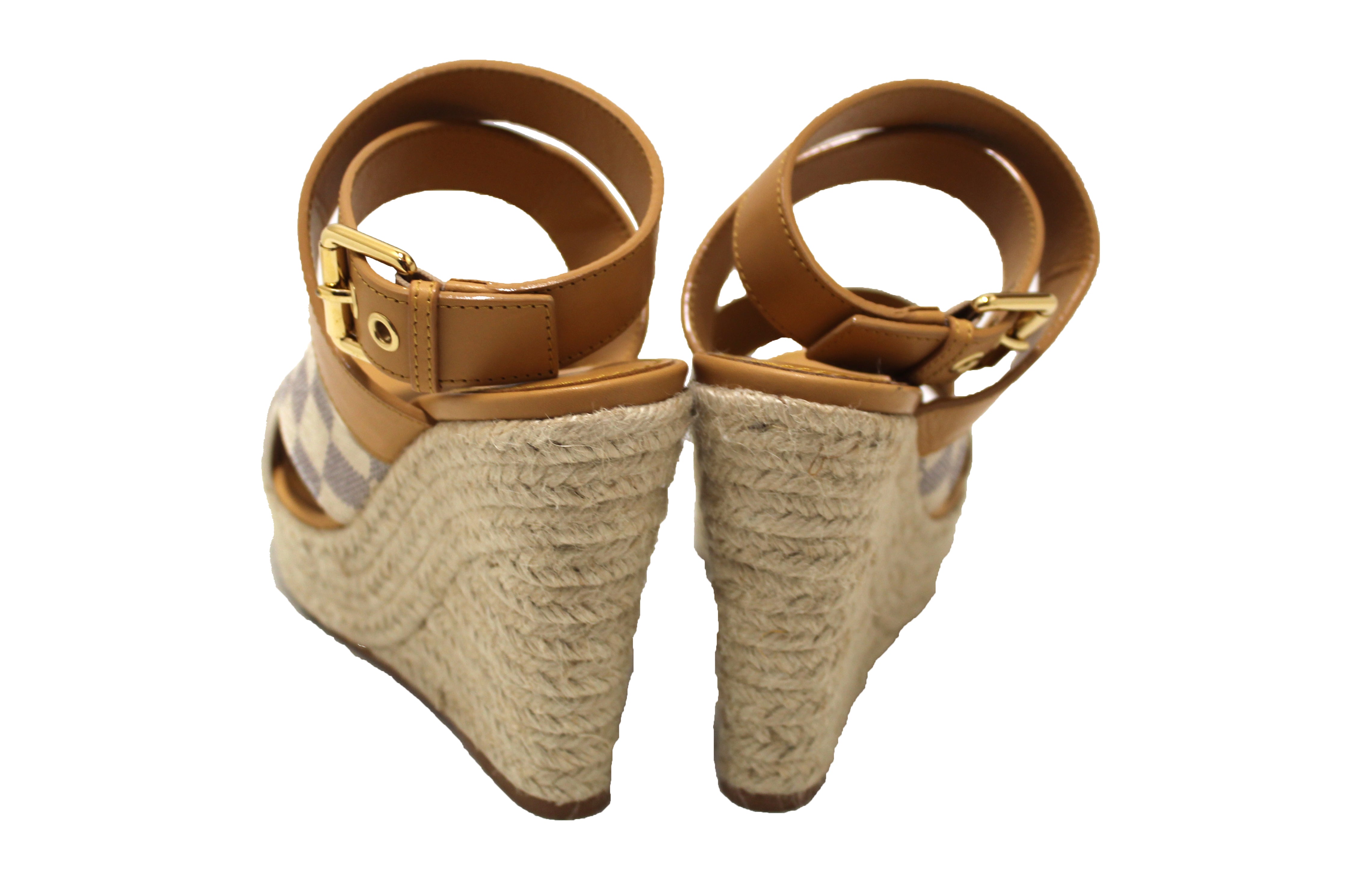 Authentic Louis Vuitton Damier Azur Starboard Wedge Sandals for Women | Luxury Designer Summer Shoes | Perfect for Beach Vacations, Pool Parties & Fashion Outings