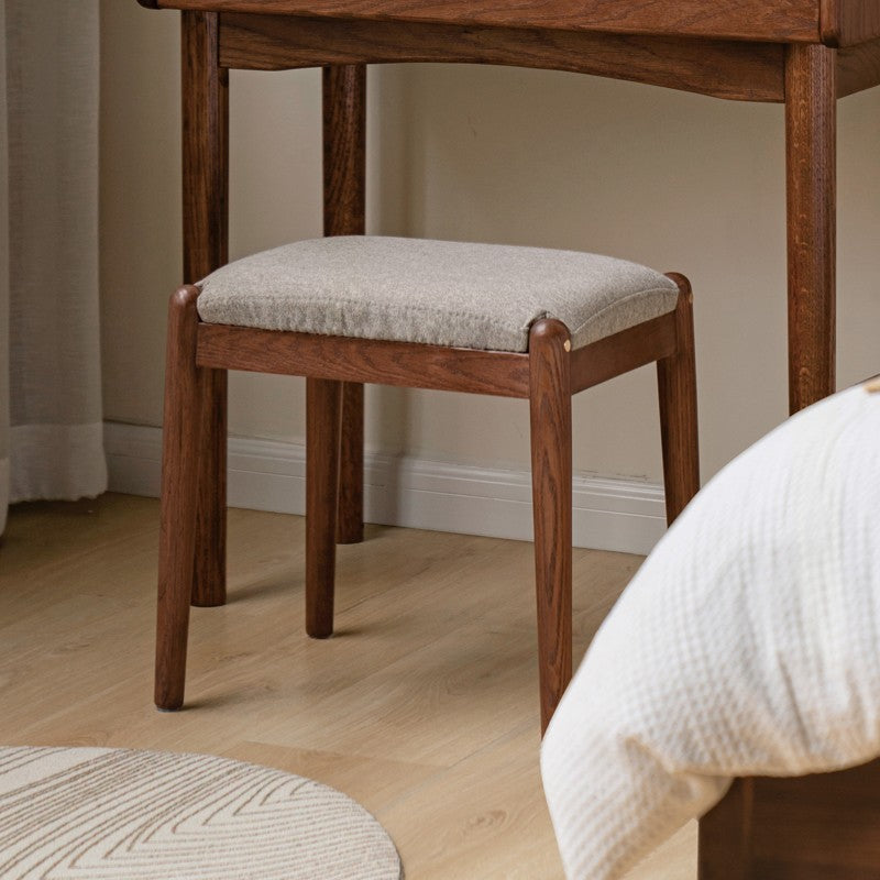 Solid Oak & Birch Wood Square Makeup Stool - Soft Padded Seat for Vanity, Dressing Room, and Bedroom Decor