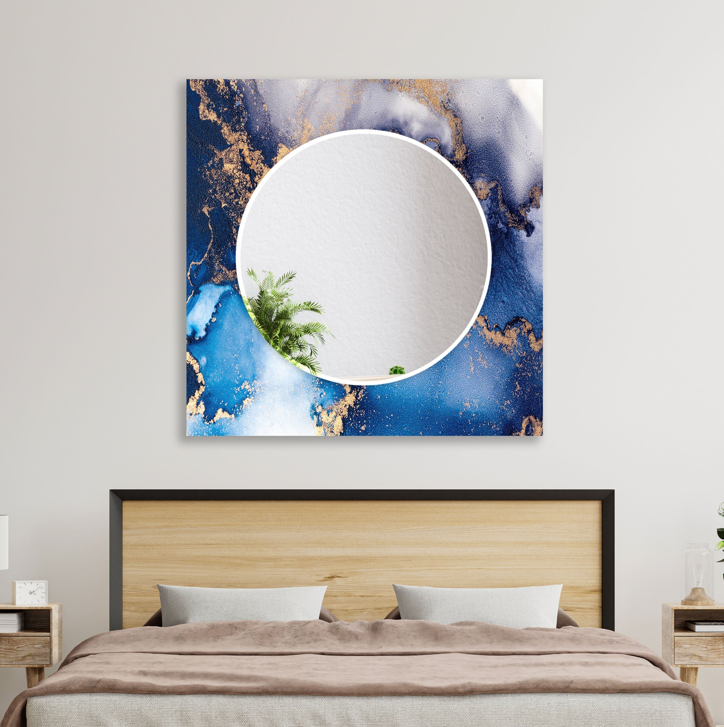 Stylish Blue Round Wall Mirror - Decorative Home Decor for Living Room, Bedroom & Bathroom - Perfect for Vanity, Entryway & Interior Design