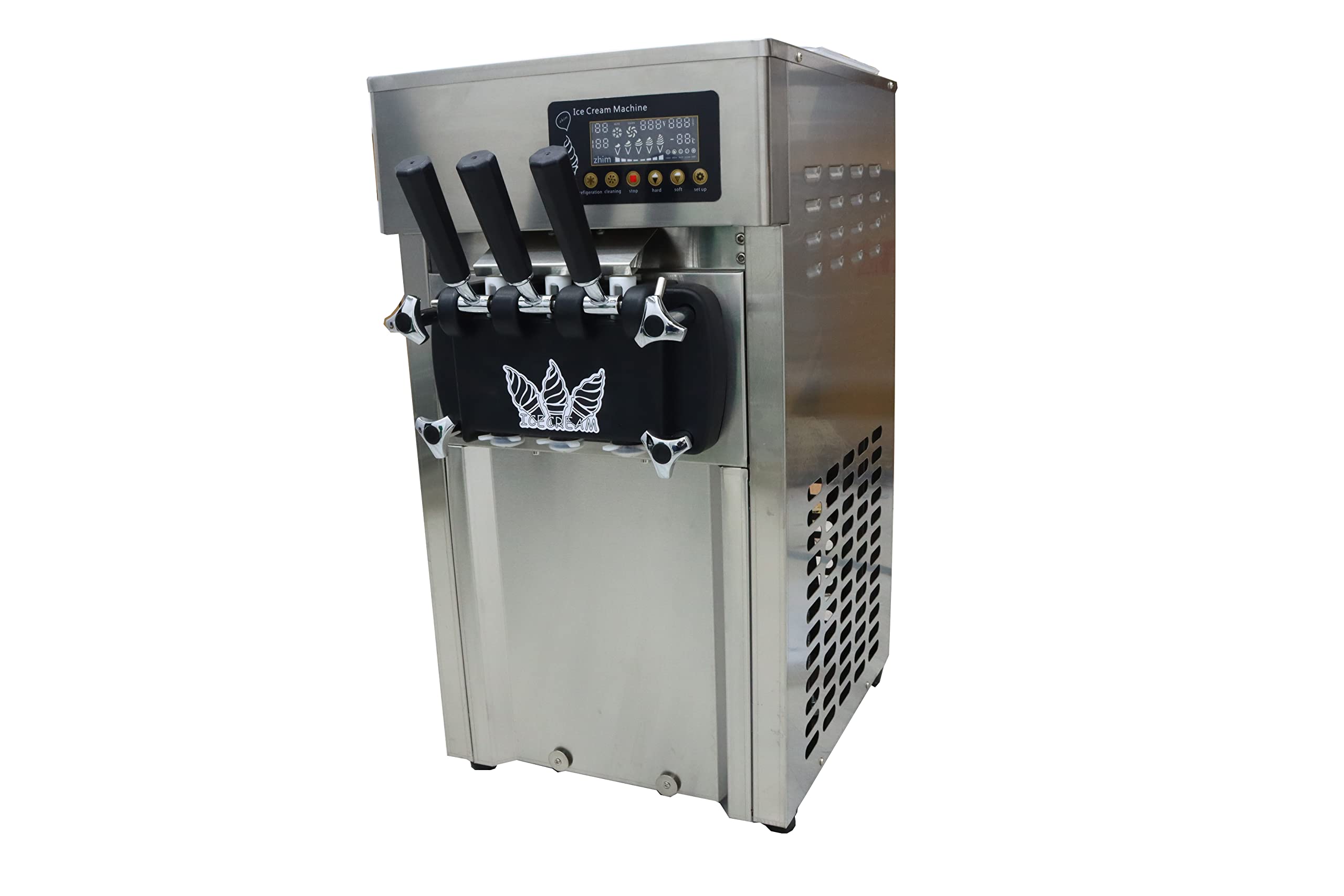 INTSUPERMAI Commercial 3-Flavor Soft Serve Ice Cream Machine with LED Display - Stainless Steel Countertop Ice Cream Maker (110V) for Restaurants, Cafes, and Ice Cream Shops