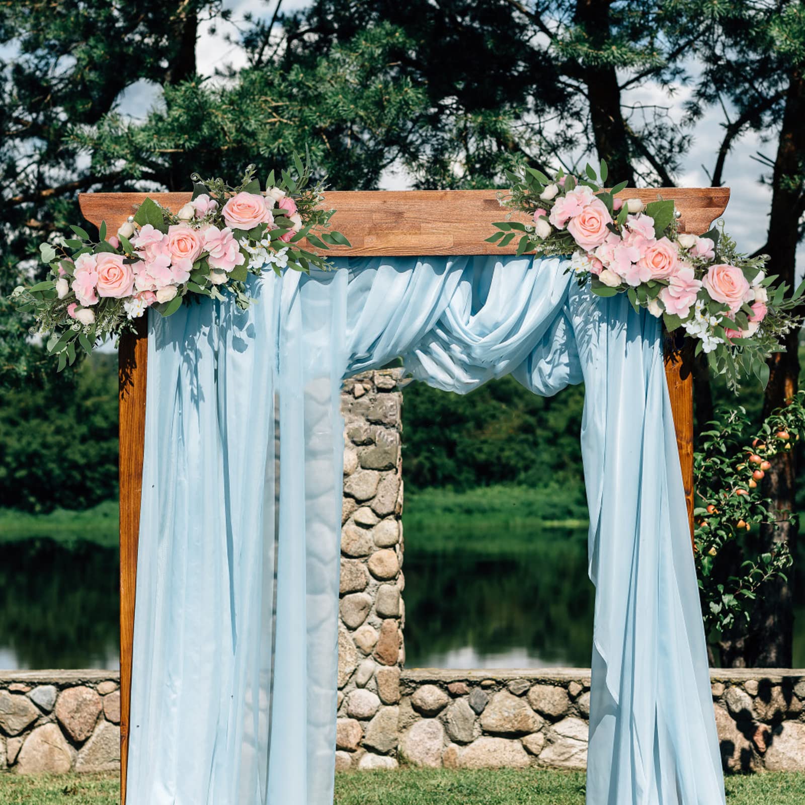TREETDOBV Artificial Rose Flower Swag for Wedding Arch - Rustic Peony & Sunflower Door Wreath with Green Leaves - Pink Home Decor for Weddings, Parties & Farmhouse Style