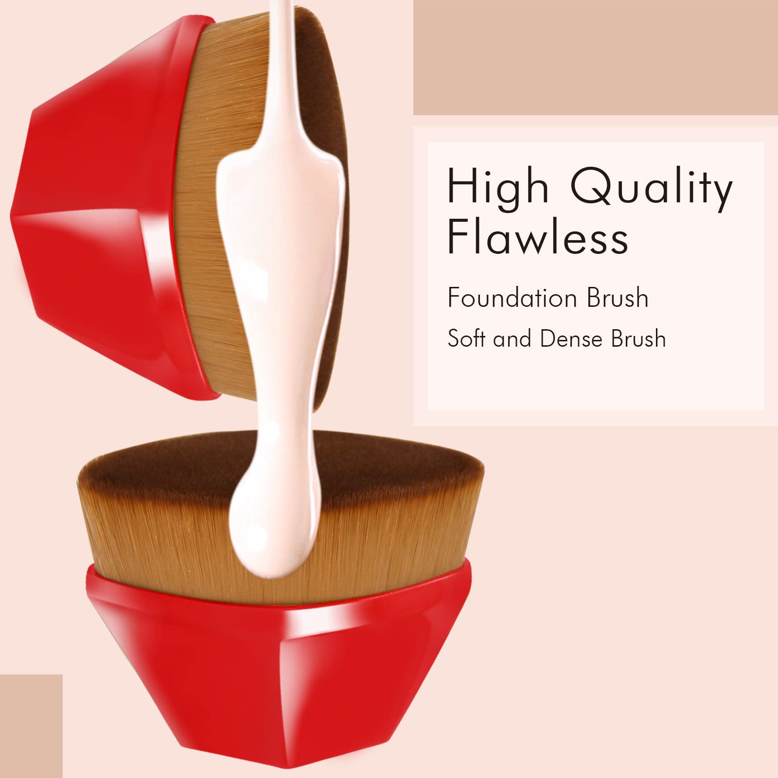 Premium Foundation Brush - Daubigny Professional Makeup Brush for Liquid, Powder & Cream Cosmetics | Blending Face Blush & Foundation | Includes Protective Travel Case (Red) - Perfect for Daily Makeup & On-The-Go Touchups