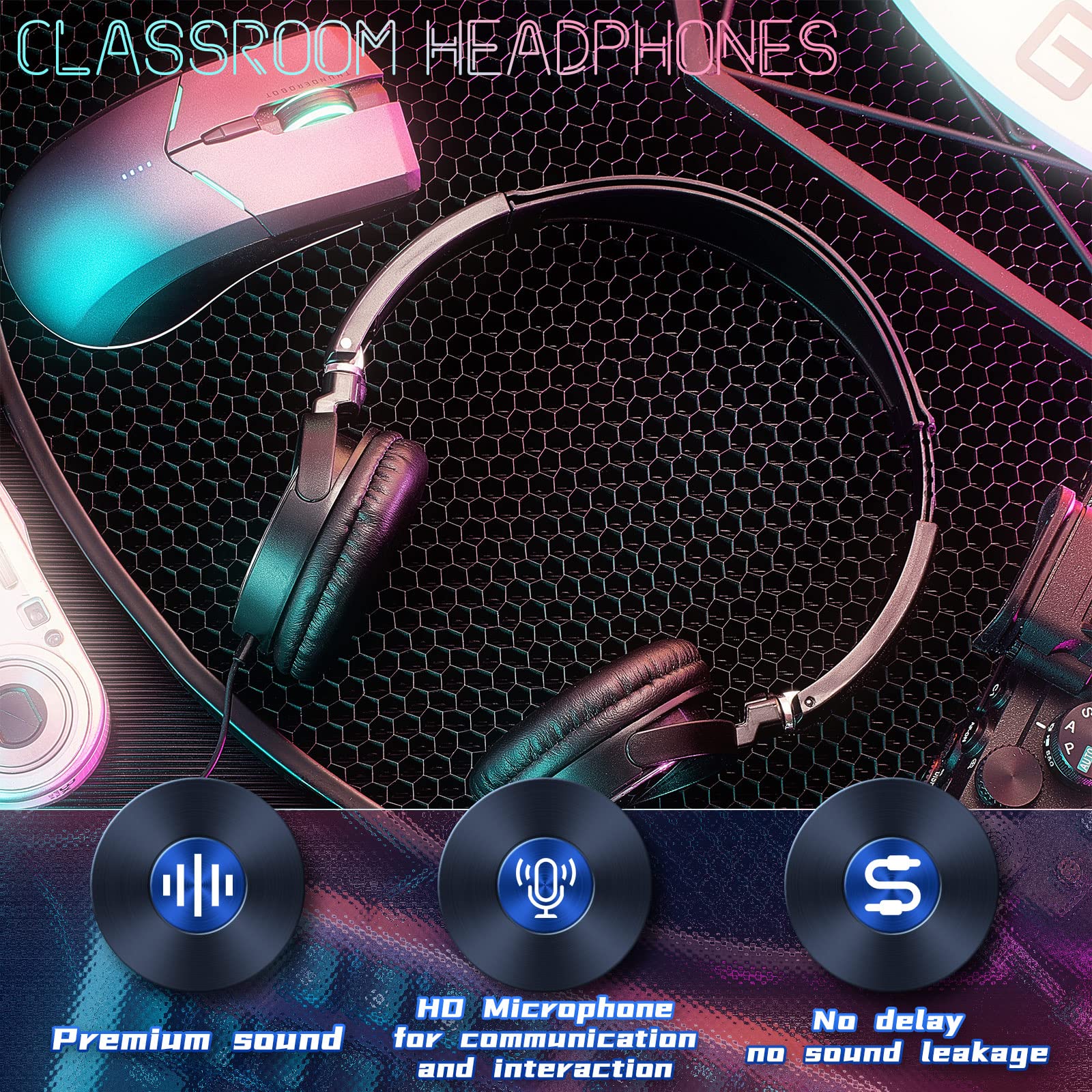 24 Pack Bulk Classroom Headphones with Microphone - Adjustable Over-Ear Student Headphones for Kids, School, Online Learning & Virtual Classrooms (Black) - Perfect for Distance Education, Computer Labs & Study Sessions