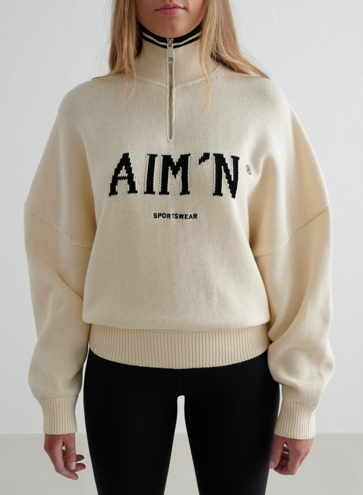 Almond White College Knitted Half Zip Sweater - Cozy Pullover for Women & Men | Perfect for Campus, Fall Outfits & Casual Wear