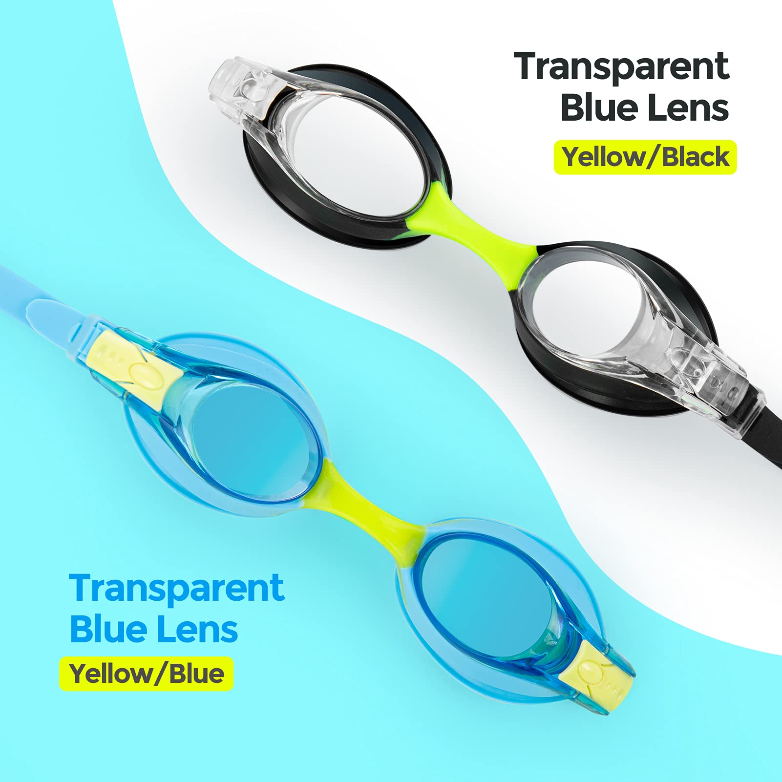 Portzon Unisex-Child Swim Goggles - Anti-Fog, No Leaking, Clear Vision for Water Pool Swimming, Perfect for Kids' Swim Lessons & Family Beach Trips