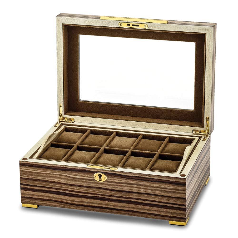 Premium South American Vine Matte Veneer Glass Lid Watch Case with Lock - Elegant Storage for Luxury Watches, Jewelry & Collectibles | Ideal for Travel, Display & Home Decor