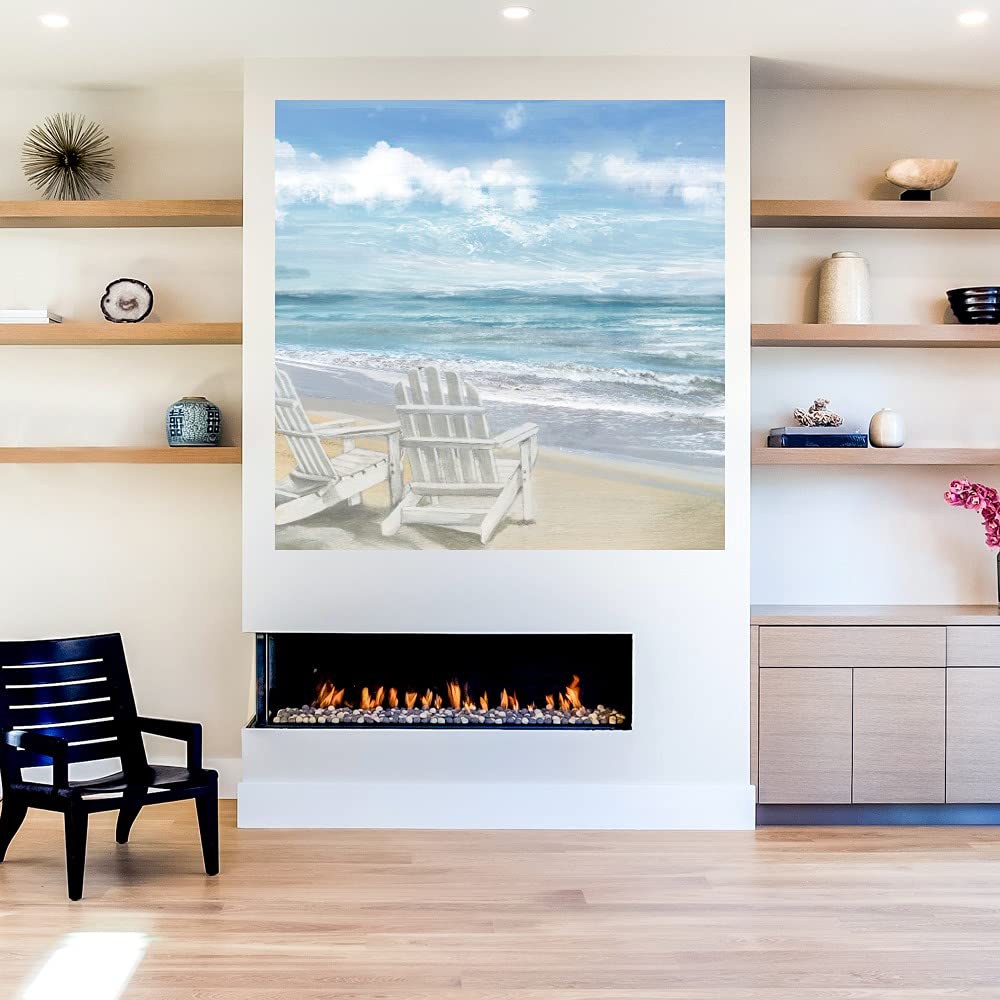 Morning Beach Chairs Fine Art Canvas Wall Decor by Heather Hayes - 22x22 Inches - Ready to Hang for Living Room, Bedroom, Office & More - Coastal Home Decor & Beach House Wall Art
