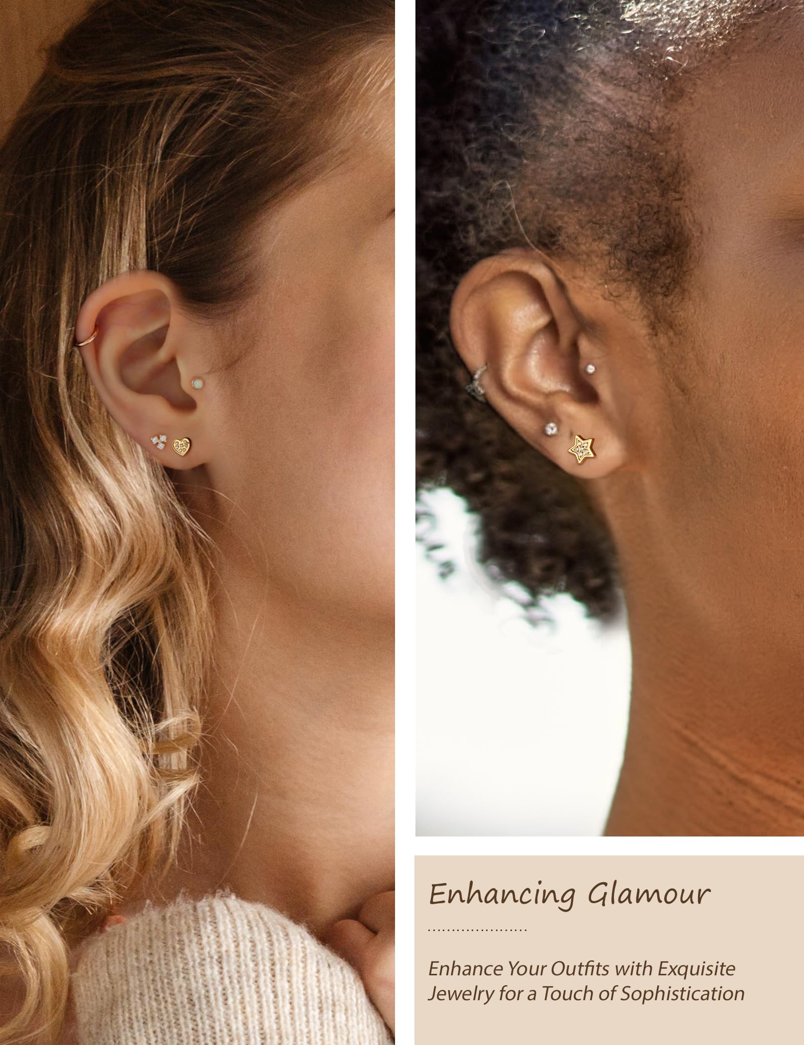 Cubic Zirconia Stud Earrings Set for Women - Hypoallergenic 316L Surgical Steel Gold Earrings - Perfect Birthday & Valentine's Day Gifts for Her - Elegant Jewelry for Everyday Wear, Date Nights & Special Occasions