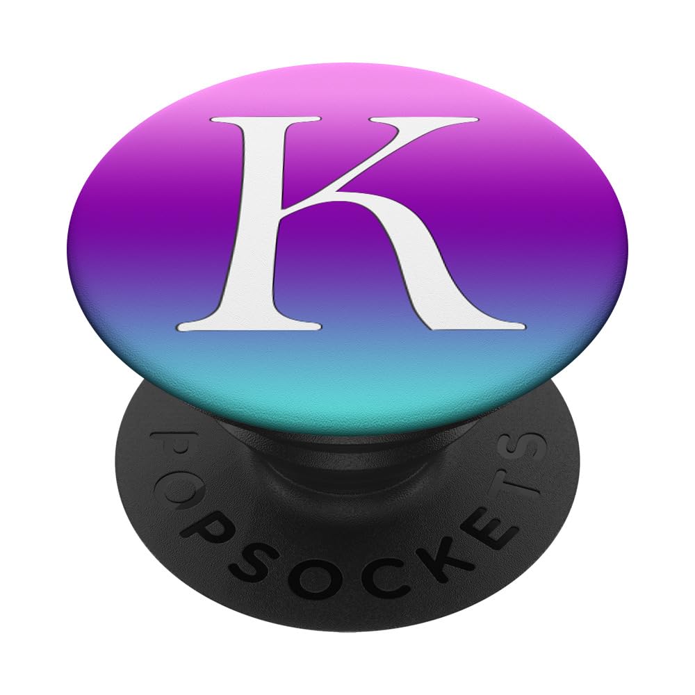 White Initial Letter K Phone Grip - Teal Purple Pink PopSockets Adhesive PopGrip for Secure Phone Handling, Perfect for Selfies, Video Calls, and On-the-Go Convenience