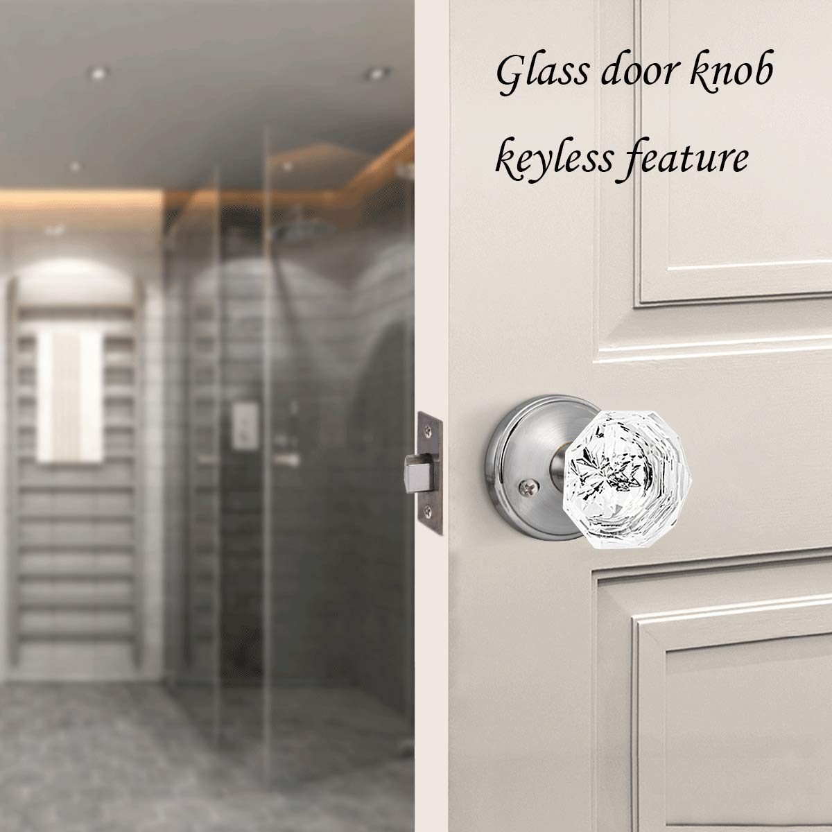 (10 Pack) Crystal Glass Door Knobs - Satin Nickel Finish Keyless Passage Knob Handles for Hallway & Closet Doors - Heavy Duty Hall & Closet Lockset - Perfect for Bedrooms, Bathrooms & Interior Doors