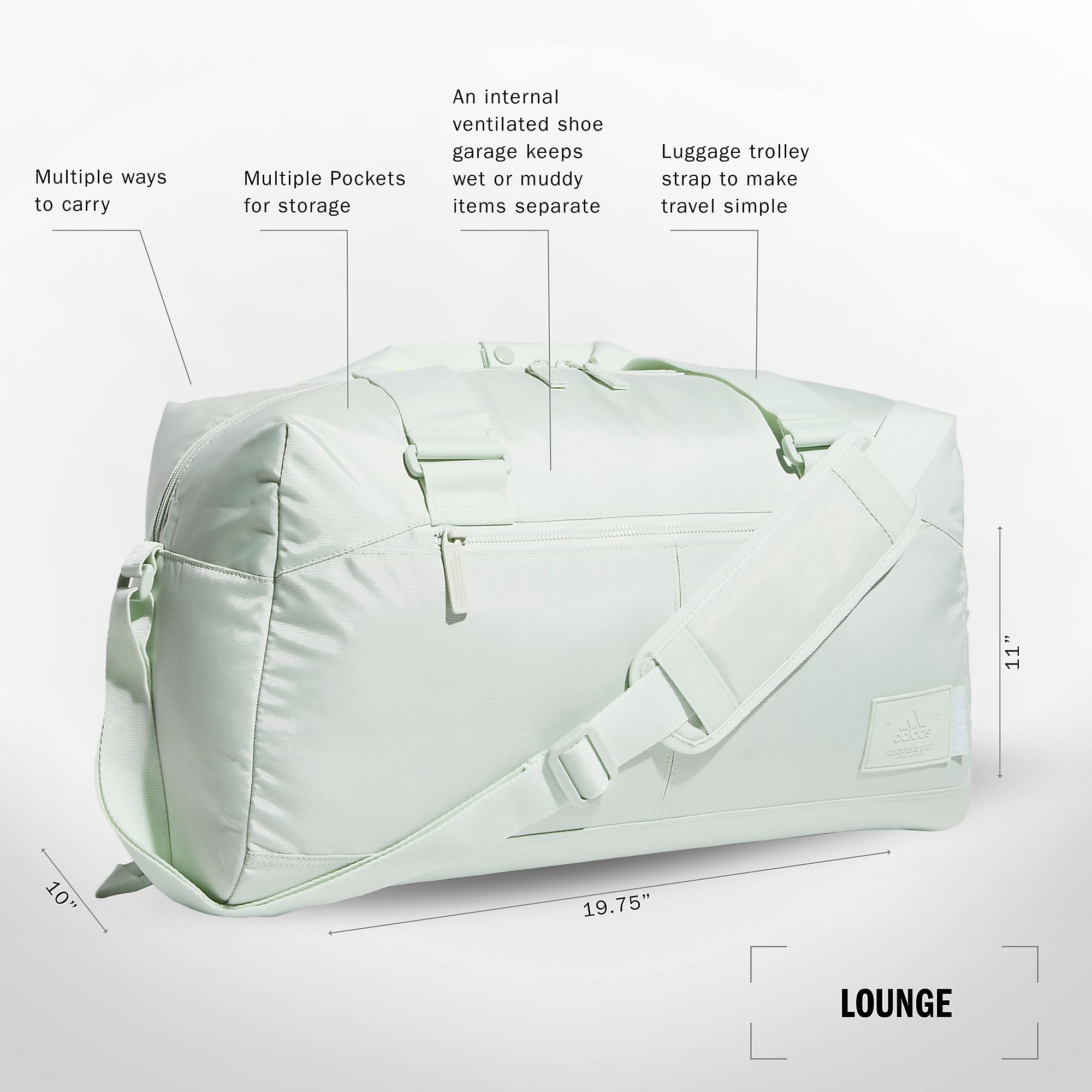 adidas Lounge Premium Sport Duffel Bag for Travel, Gym & Workout - Durable Linen Green Duffel Bag with Spacious Storage | Perfect for Sports, Fitness, Travel & Weekend Getaways