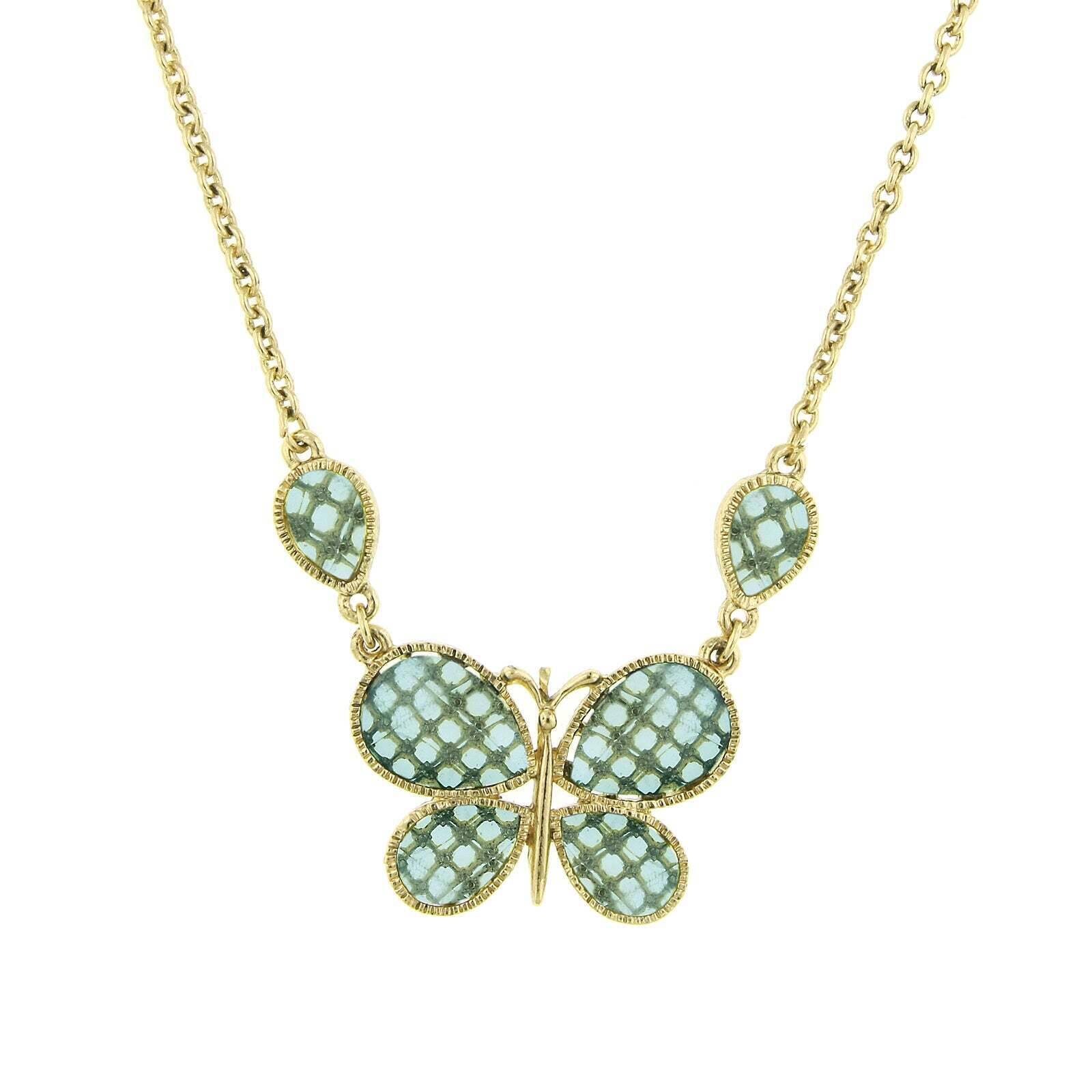1928 Jewelry Light Aqua Blue Faceted Butterfly Pendant Necklace - 16