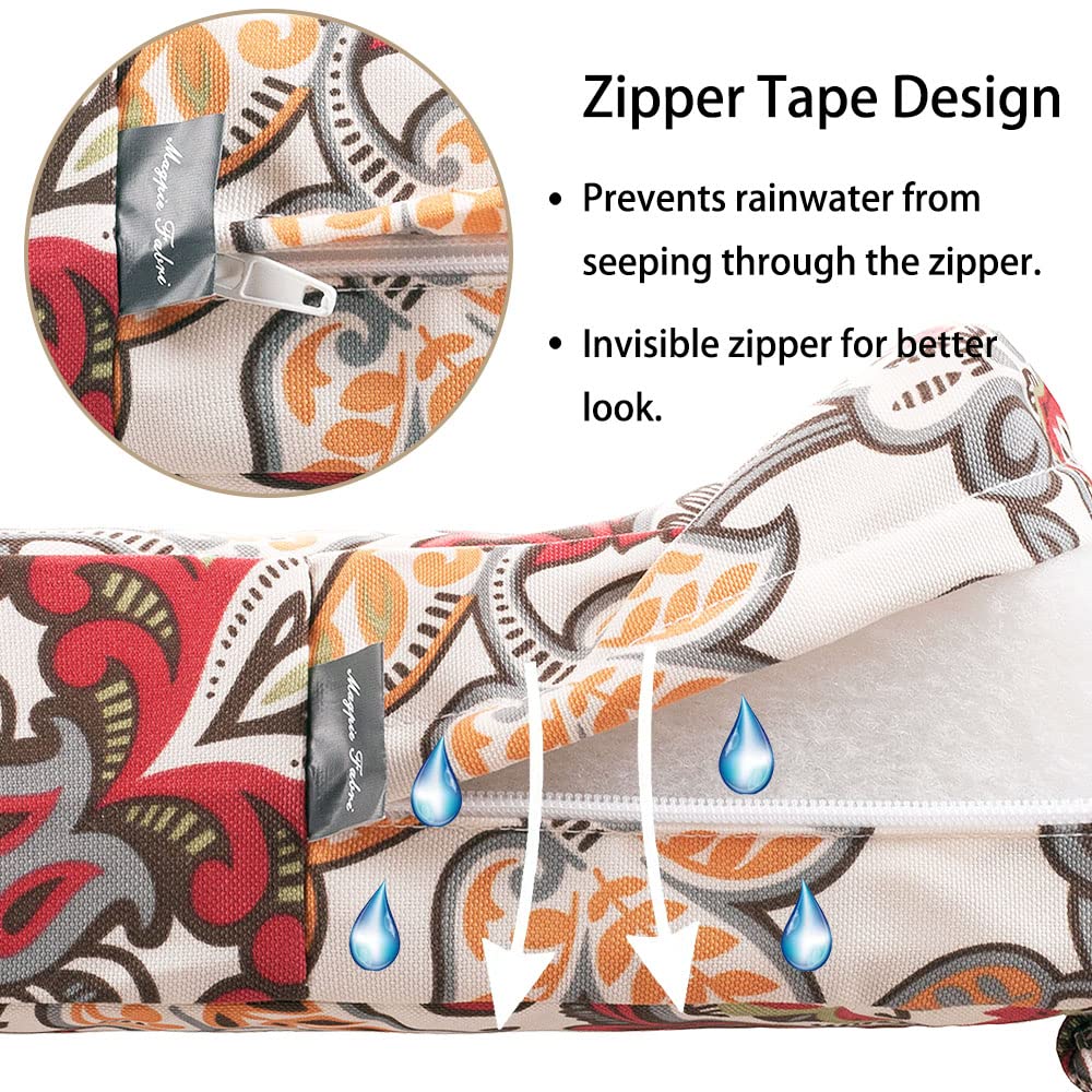 Magpie Fabrics 42x18x3 Inch Waterproof Patio Bench Cushion Cover - No Insert Included, Zippered Outdoor Loveseat Replacement Cover in Botanical Red Orange - Perfect for Garden, Deck, and Poolside Furniture Protection