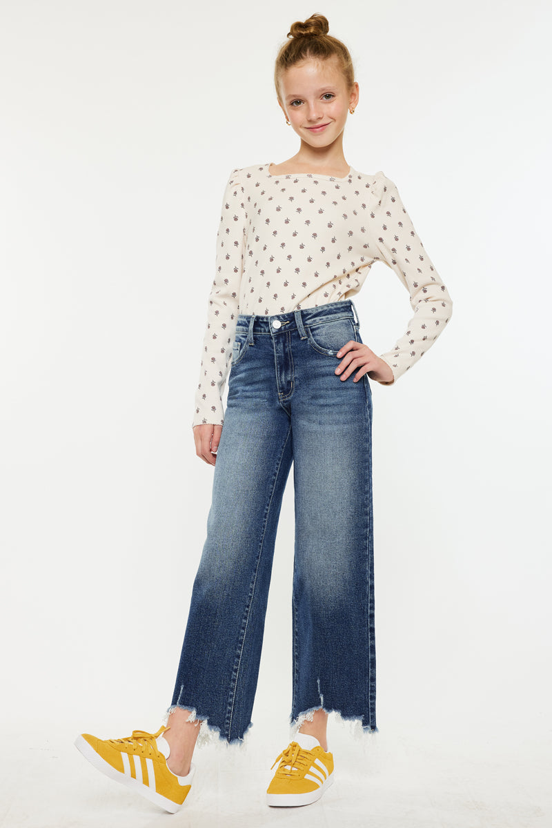 High Rise Kids Cropped Wide Leg Jeans - Trendy & Comfortable Denim Pants for Girls - Perfect for School, Playdates & Casual Outings