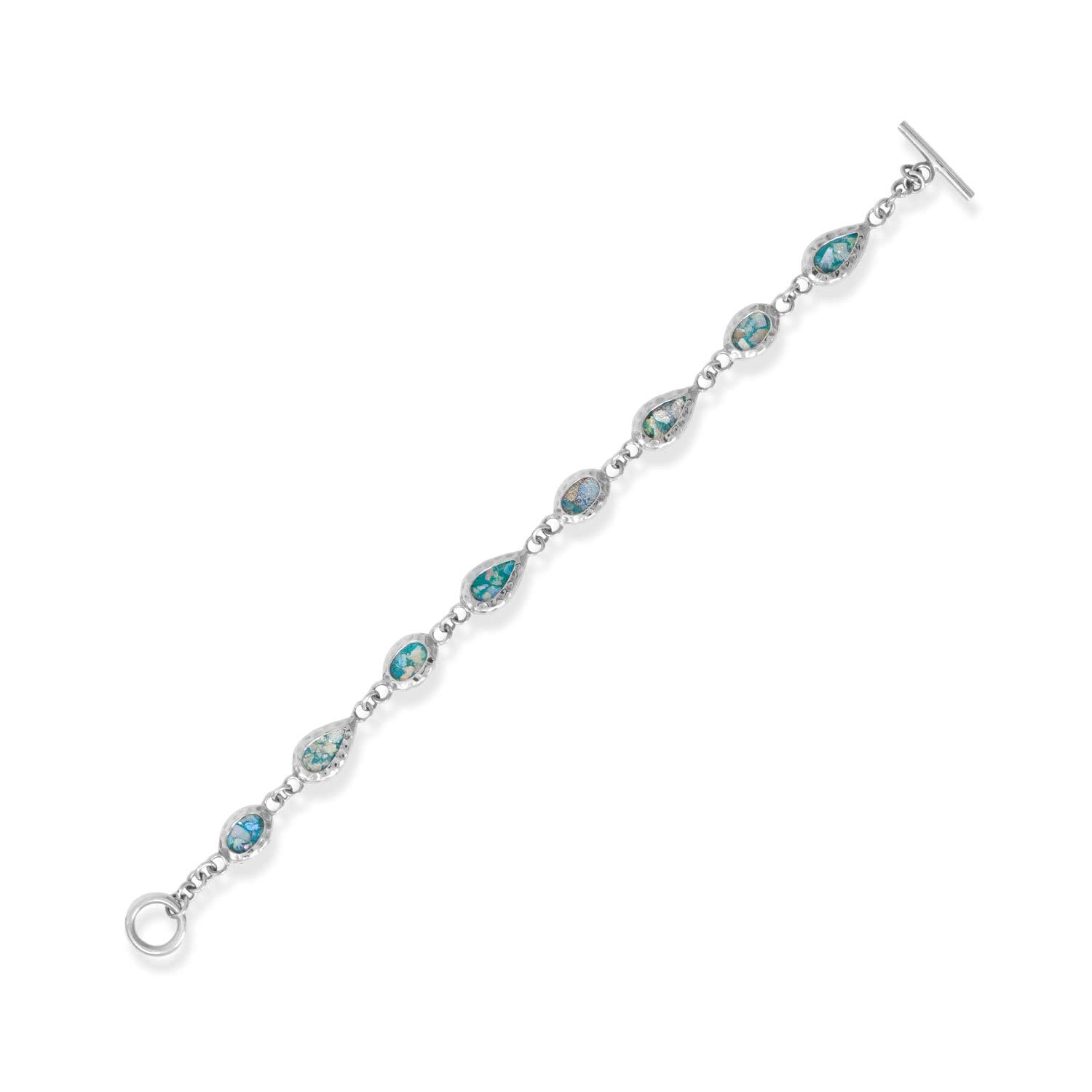 Ancient Roman Glass Bracelet with Pear & Oval Toggle Clasp in Sterling Silver - Perfect for Vintage Jewelry Lovers, Historical Reenactments & Unique Gifts