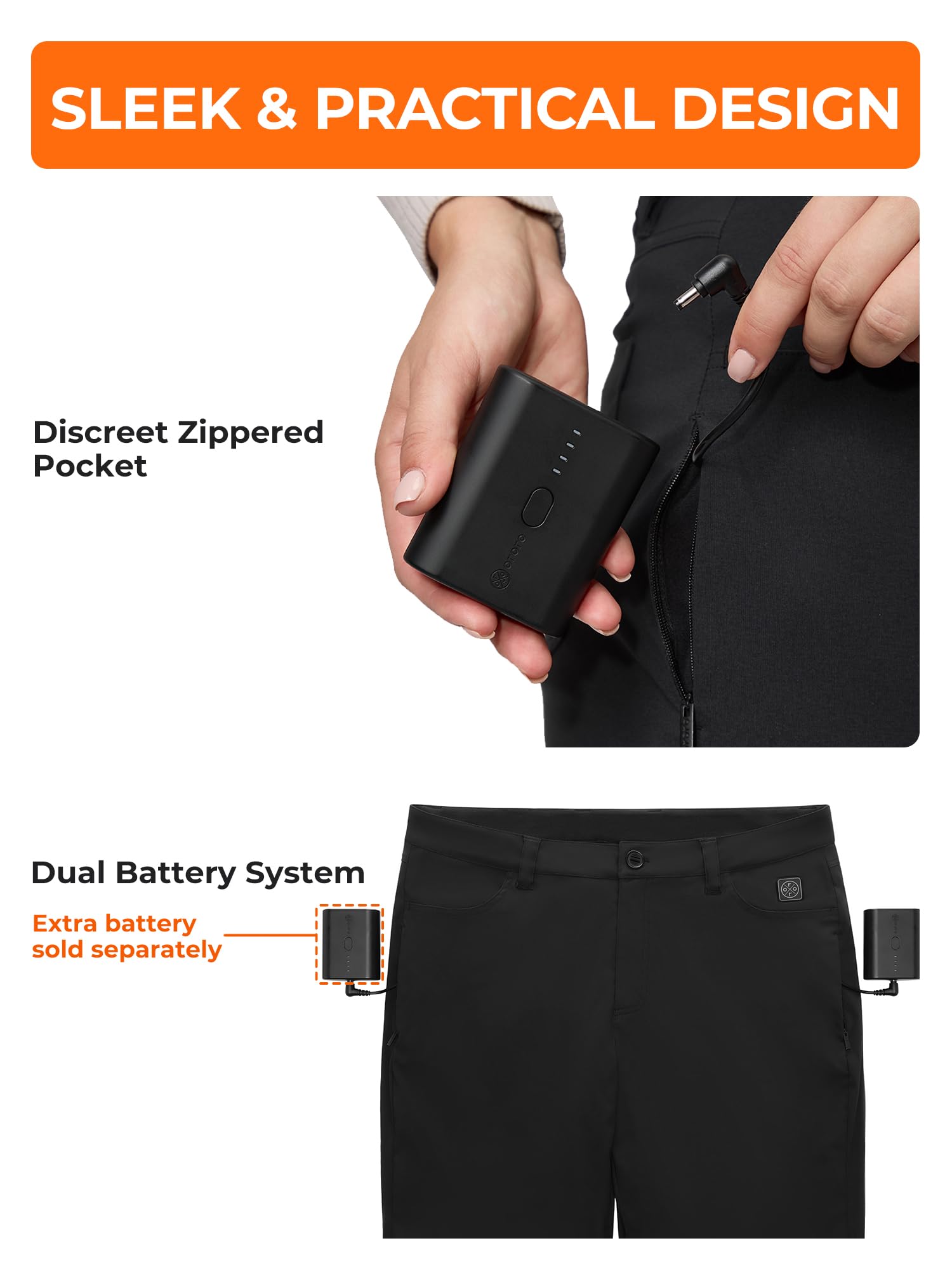 ORORO Women's Fleece-Lined Heated Pants with Battery - Thermal Winter Pants for Outdoor Activities, Work & Daily Wear - USB Rechargeable (Charger Not Included) - Perfect for Skiing, Hiking & Cold Weather Commutes