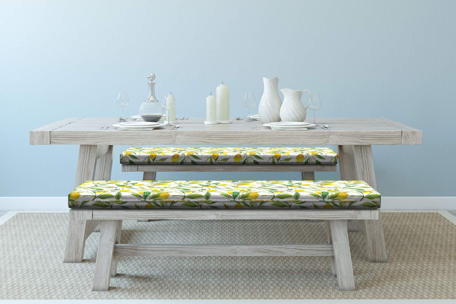Ambesonne 2-Pack Nature Bench Cushions - Flowering Lemon Citrus Design, Foam Seat Pads with Decorative Covers, 45