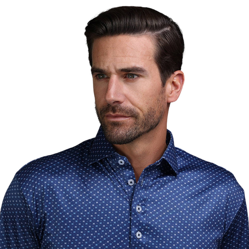 Premium Men's Polo Shirt - Collars & Co Los Cabos Blue Star Semi-Spread Collar - Breathable Cotton Blend for Casual & Business Wear - Perfect for Golf, Office & Summer Outings