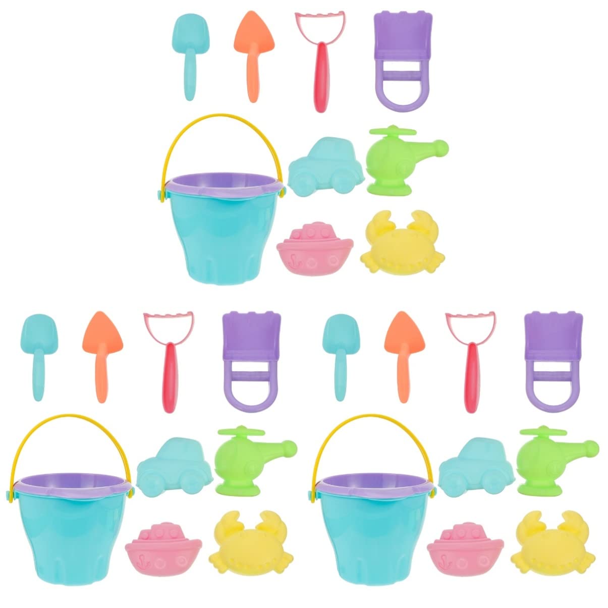 TOYANDONA 3-Piece Kids Beach Toys Set with Castle Molds, Bucket & 12 Sand Digging Tools - Perfect for Sandcastles, Beach Play & Outdoor Summer Activities