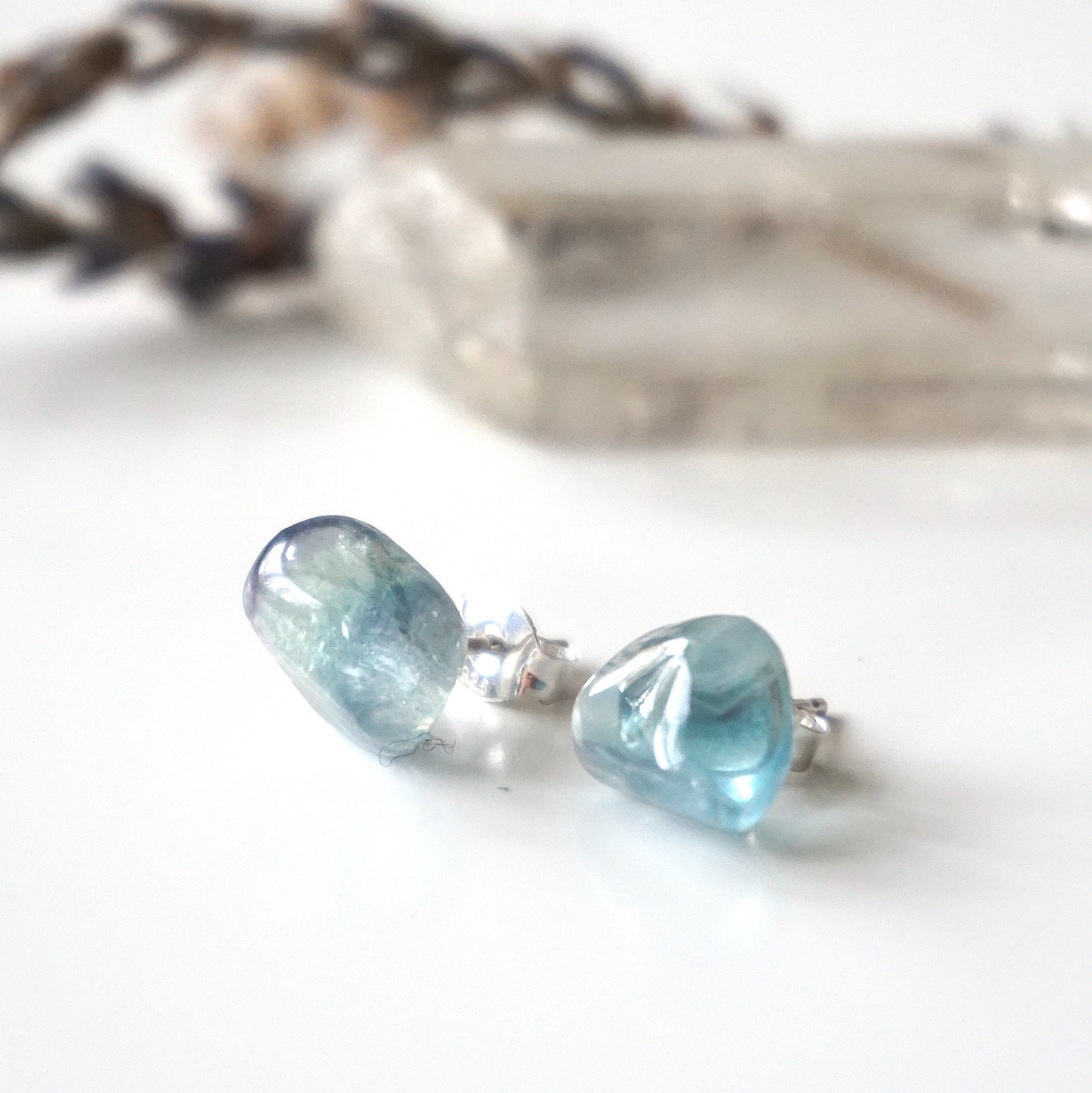 Natural Blue Fluorite Stud Earrings for Women - Hypoallergenic Post Earrings for Sensitive Ears - Perfect for Everyday Wear, Office & Special Occasions