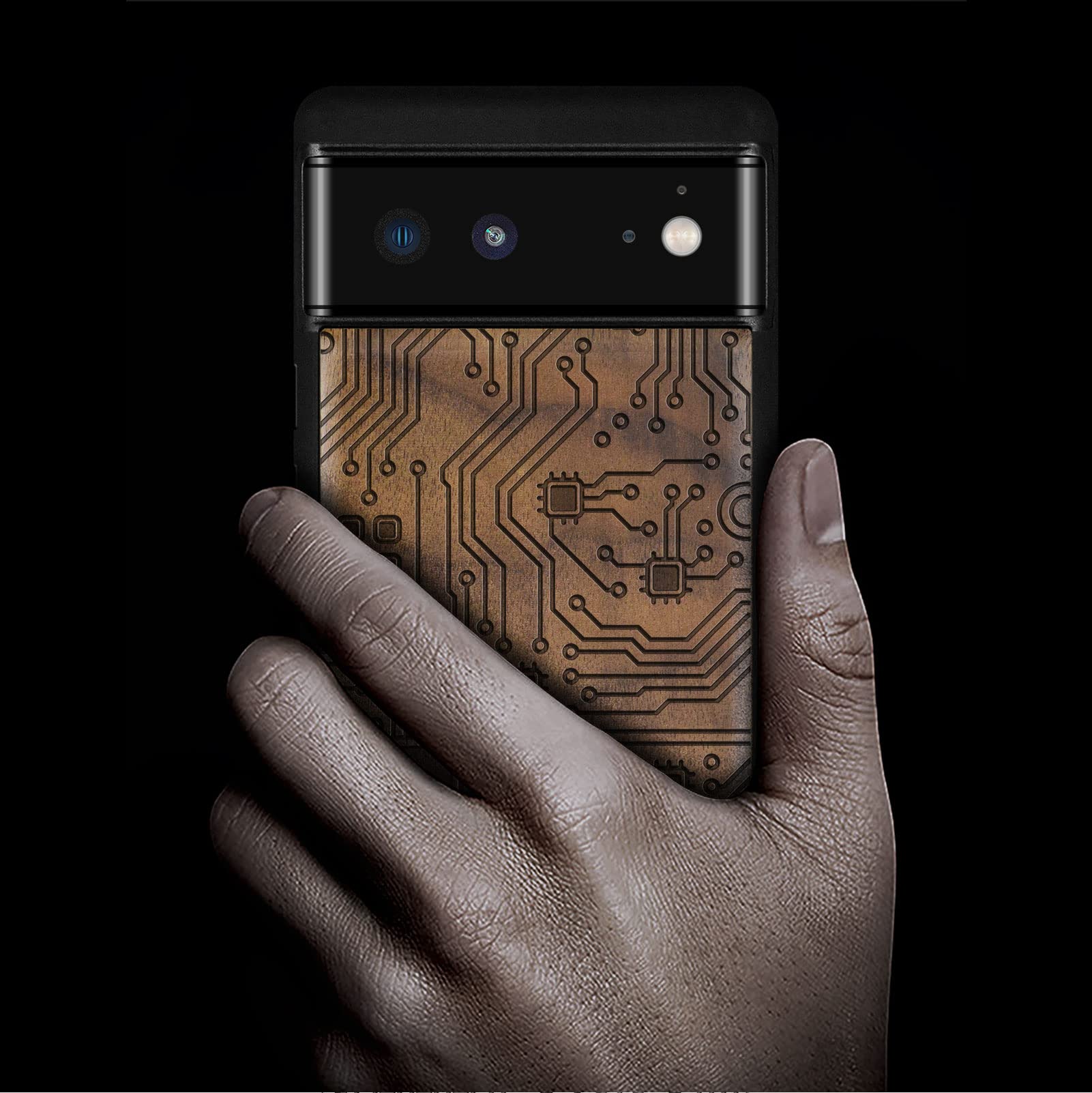 Carveit Wooden Phone Case for Google Pixel 6 (2021) - Natural Walnut Wood & Black TPU Hybrid Shockproof Protective Cover | Slim Durable Design for Everyday Use & Business Professionals