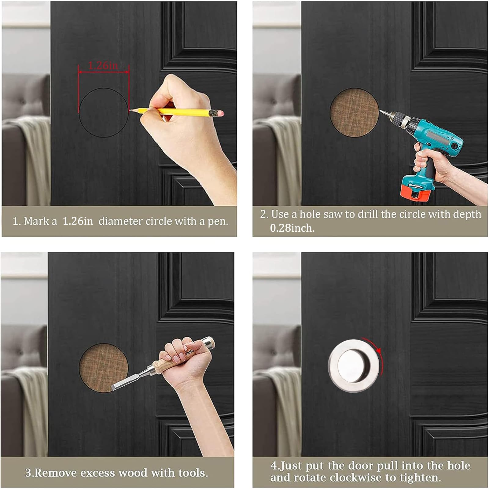Stainless Steel Round Finger Pull - 8 Pack for Sliding Barn & Cabinet Doors