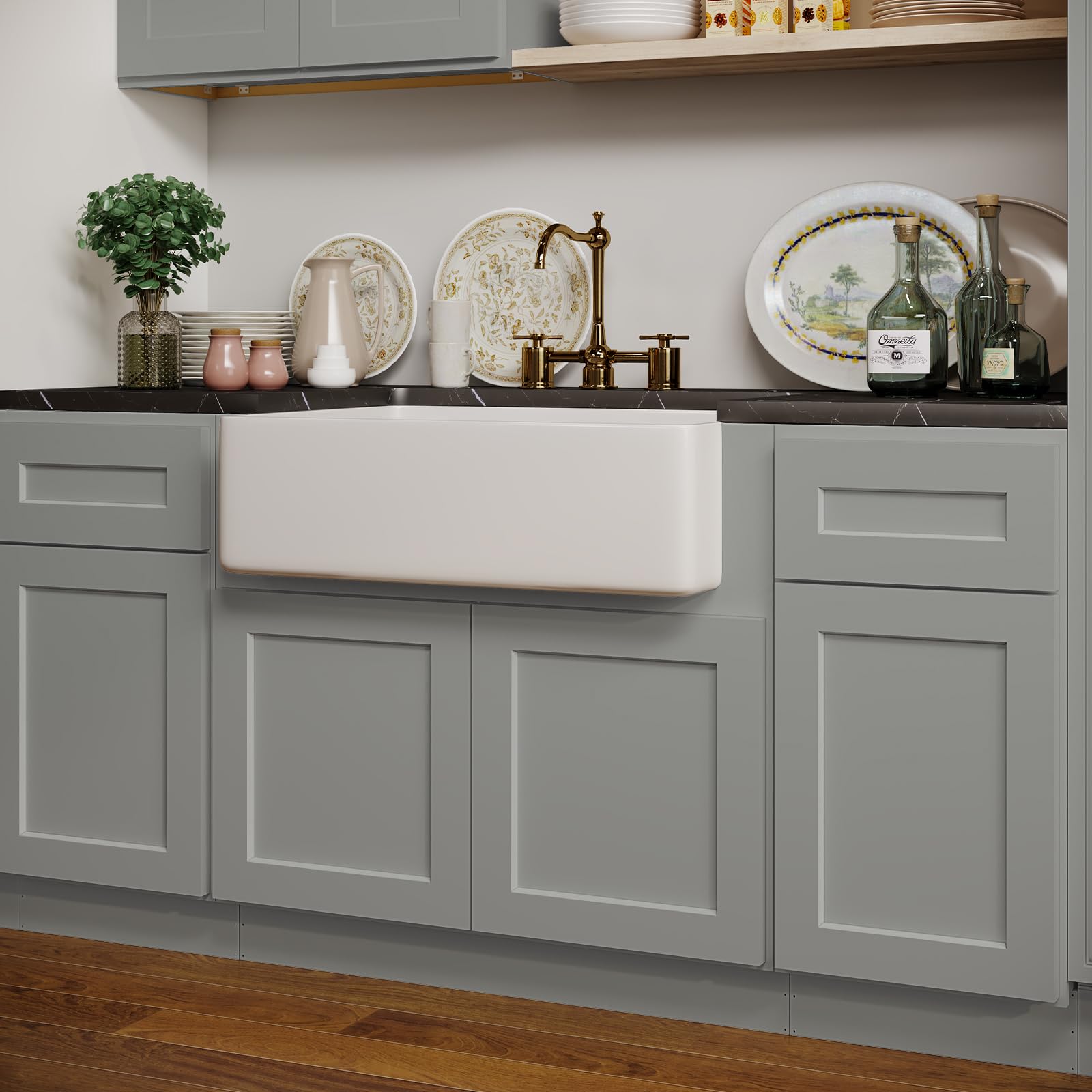ROOMTEC 36 Inch Farmhouse Sink Base Cabinet with Soft-Close Doors - Large Capacity Kitchen Storage for Single Bowl Sink - Perfect for Kitchen, Bathroom, Laundry & Utility Room Organization