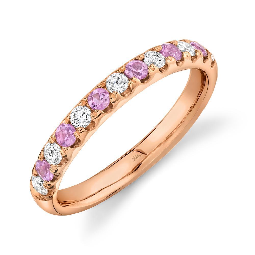 14K Gold 0.60 CTW Round Pink Sapphire & Diamond Wedding Band Ring for Women - Perfect for Engagement, Anniversary & Special Occasions