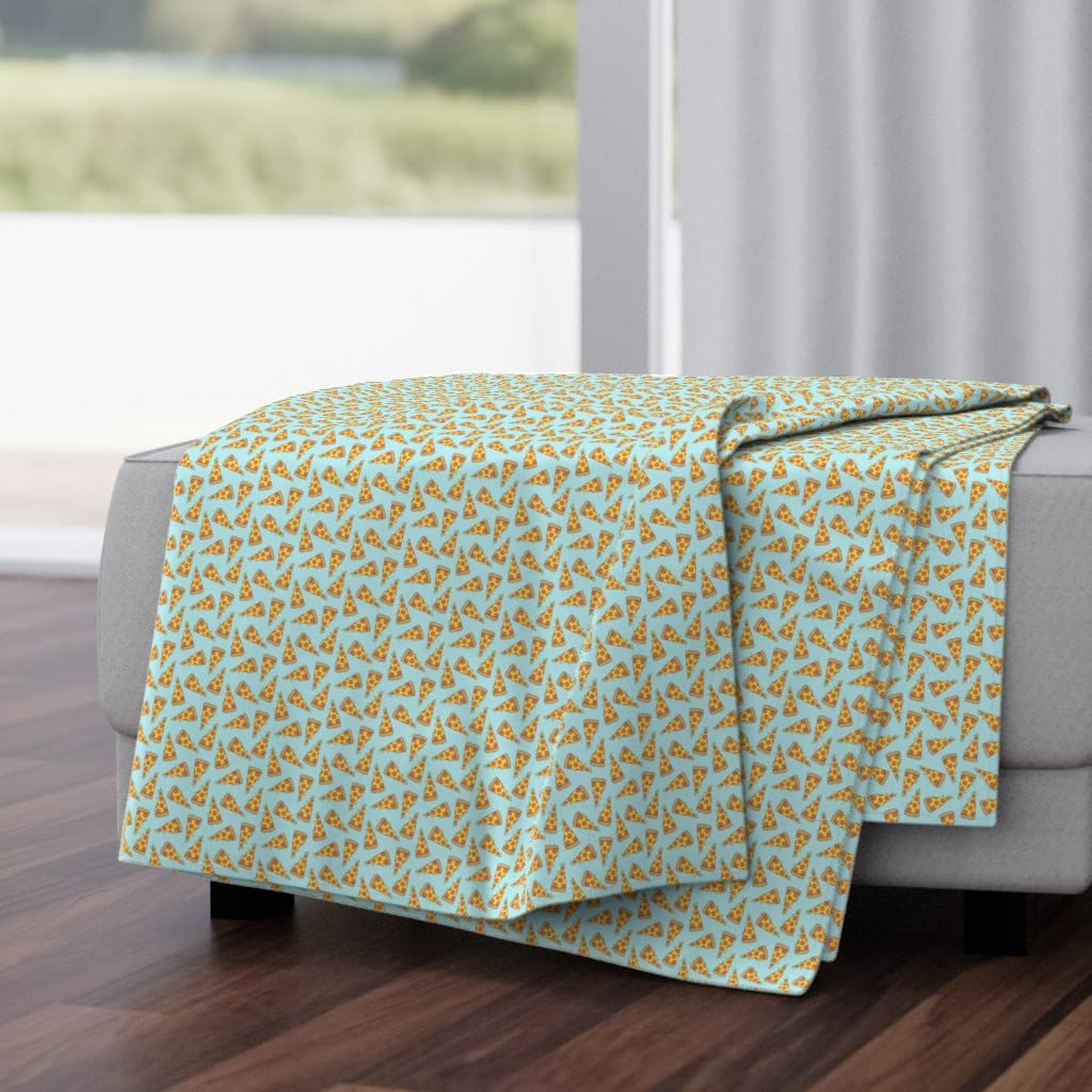 Soft Plush Minky Throw Blanket 50x70 Inches - Pastel Blue Pizza Print Cozy Microfiber Blanket for Bed, Sofa & Gift | Gender Neutral Food Themed Novelty Blanket