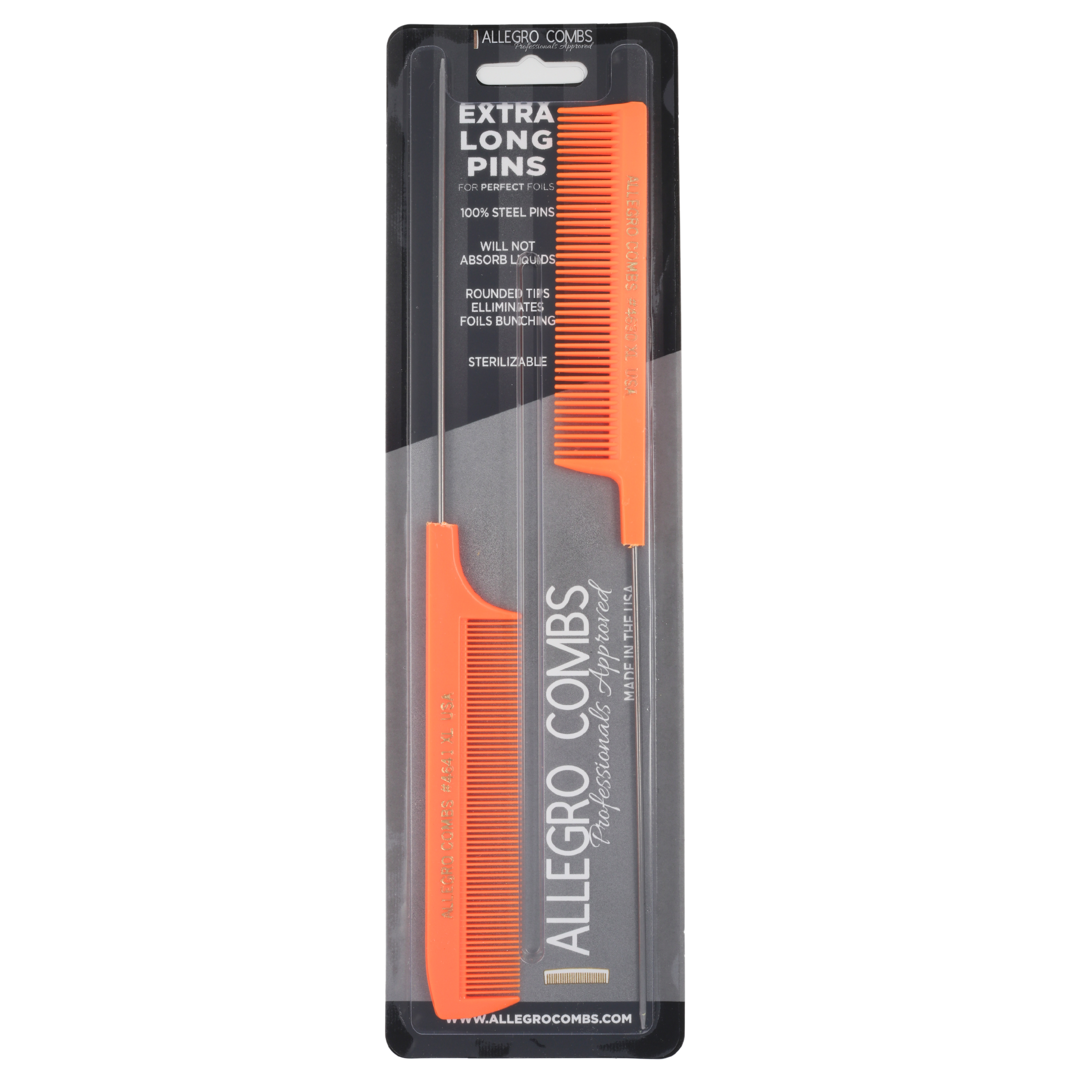 Allegro Combs XL Pintail Parting & Foiling Combs Set - Professional Hair Styling Tools for Salon & Home Use