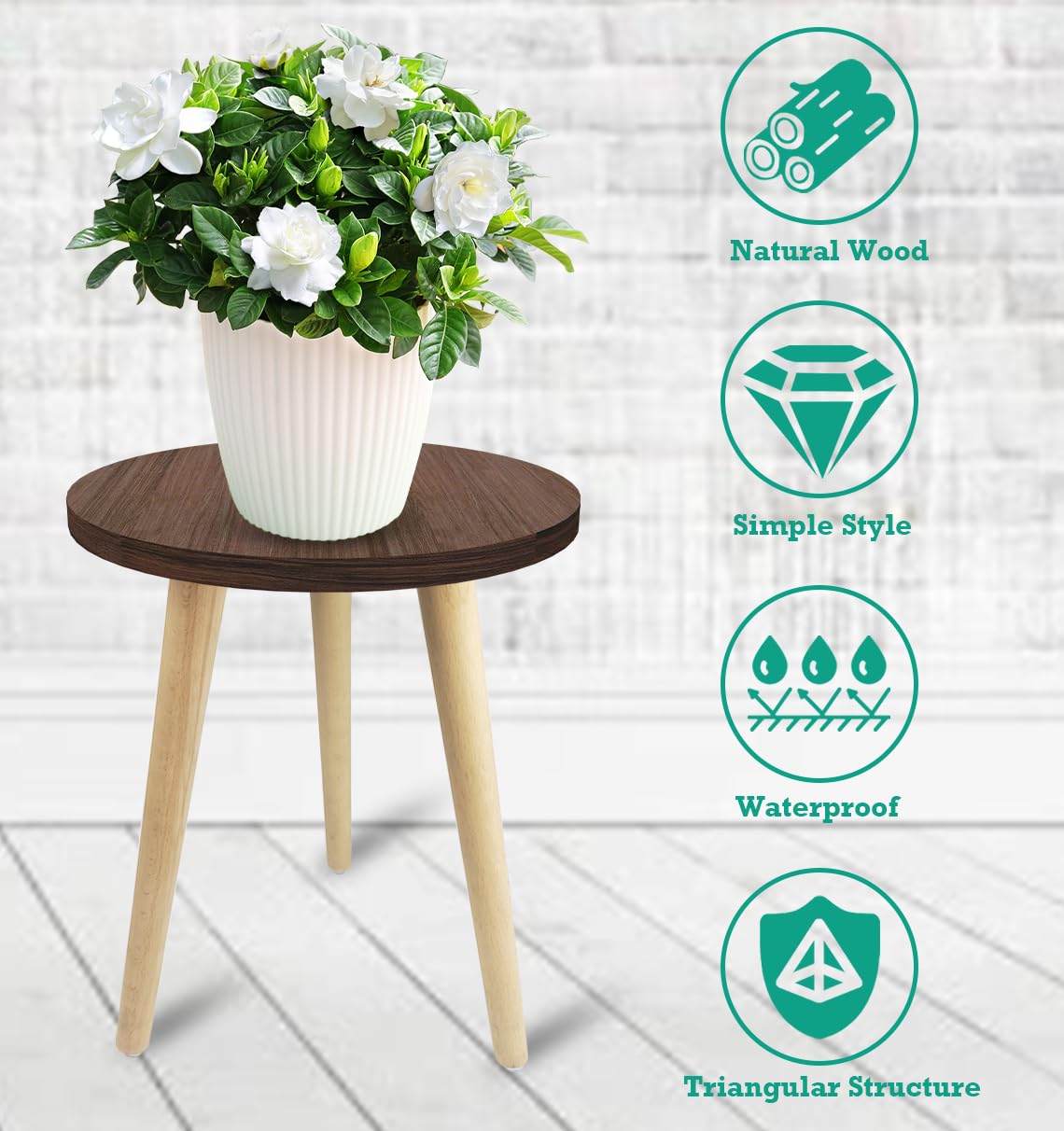 14IN Tall Wooden Plant Stand Holder - Mid Century Modern Small Round Side Table for Indoor Plants, Living Room, Bedroom & Office Decor - Perfect for Potted Plants, Succulents & Home Decor