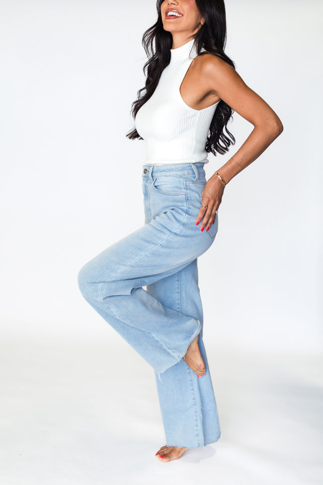Kelsea Light Wash Wide Leg Jeans for Women - High Waisted Stretch Denim Pants - Casual & Comfortable Everyday Wear for Office, Shopping & Weekend Outings