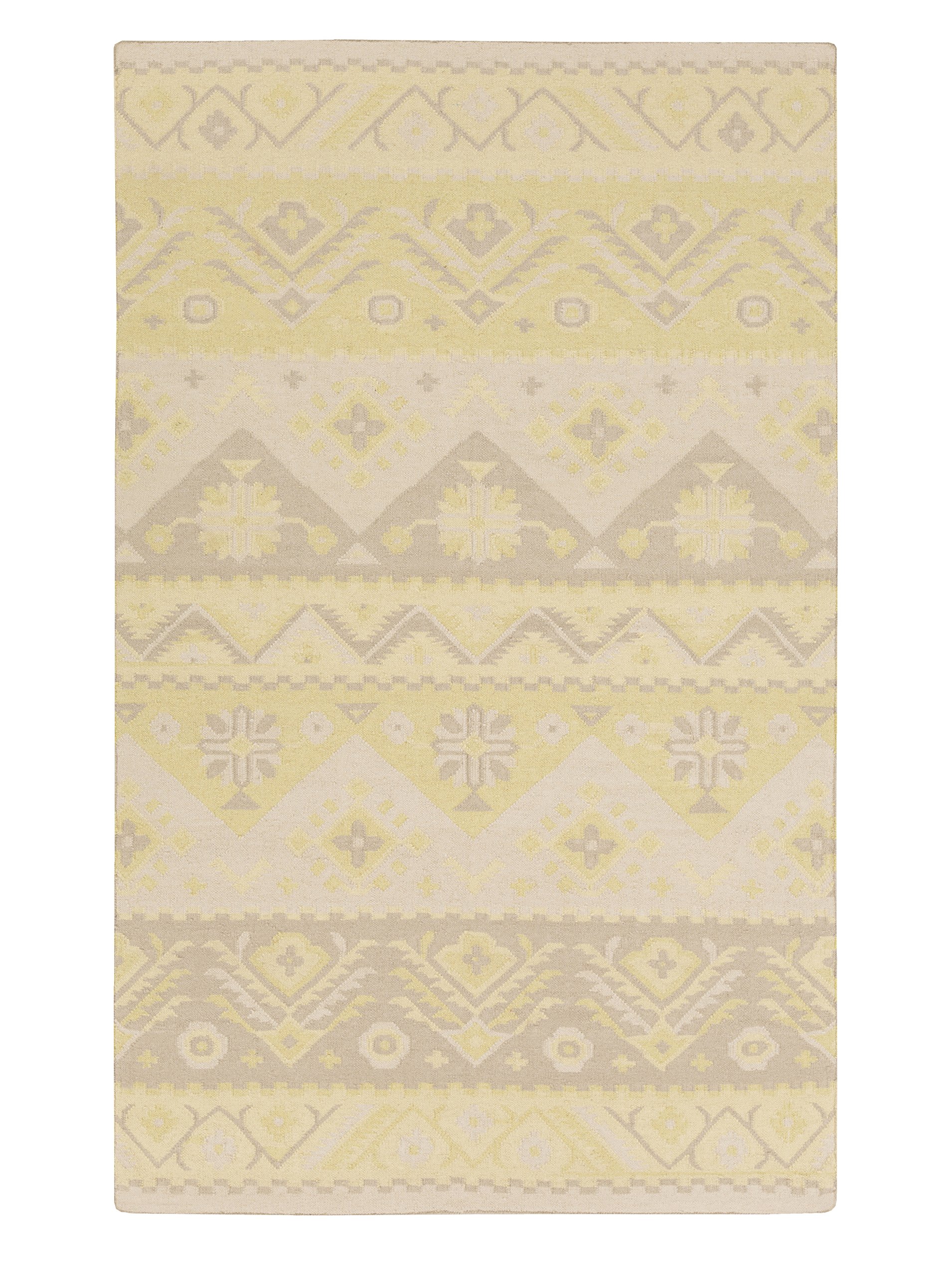 Hand Woven Casual Area Rug 5x8 Feet - Soft Butter Gold Beige Lime Bohemian Style - Perfect for Living Room, Bedroom, or Home Decor